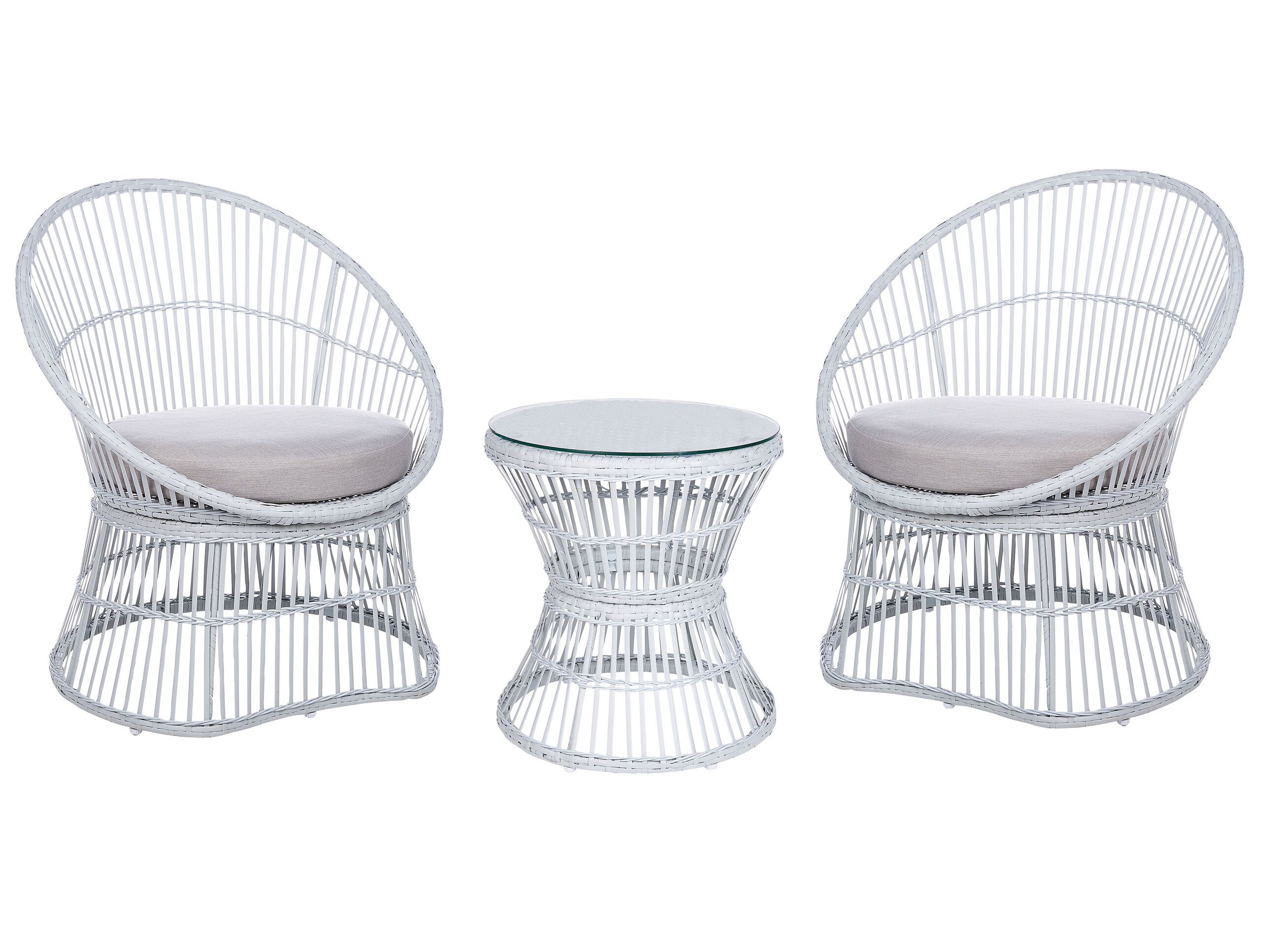 Conjunto de balcón con cojines mesyna ratán sintético blanco
