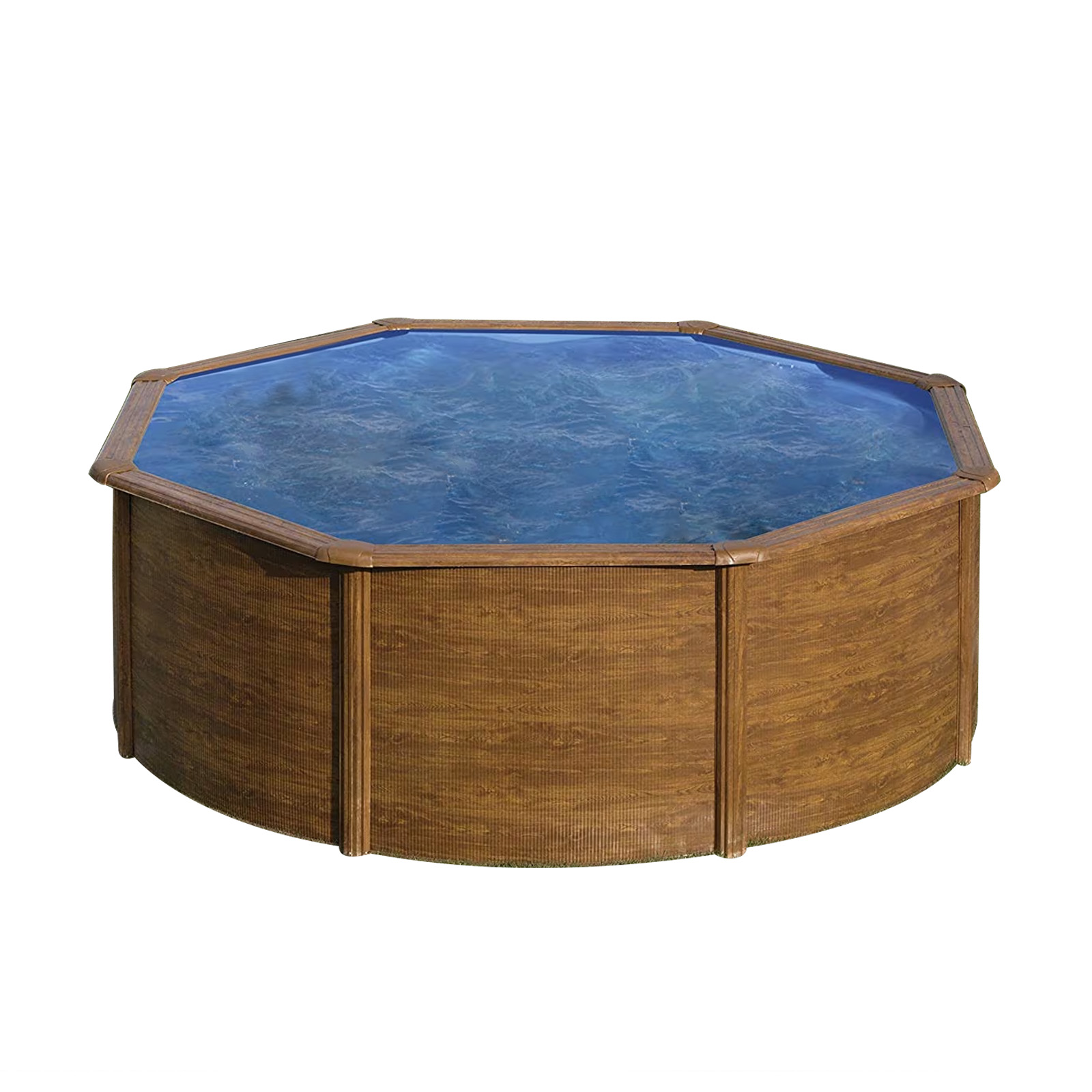 Piscina redonda de acero efecto madera gre pacific 350x120 cm con escalera