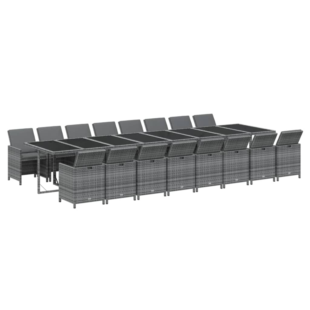vidaXL set comedor de jardín 17 pzas y cojines ratán sintético gris