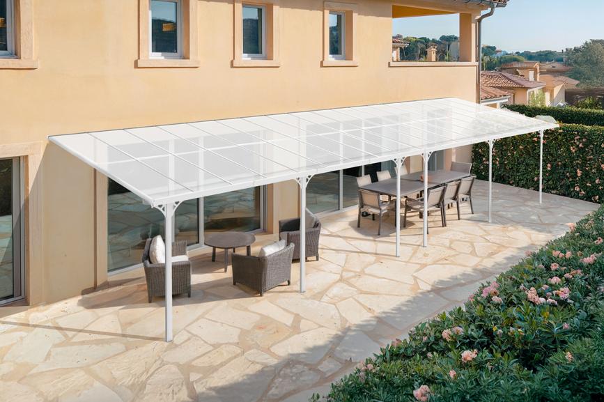 Pérgola de pared aluminio kleo blanco 1100 x 300cm-de techo policarbonato
