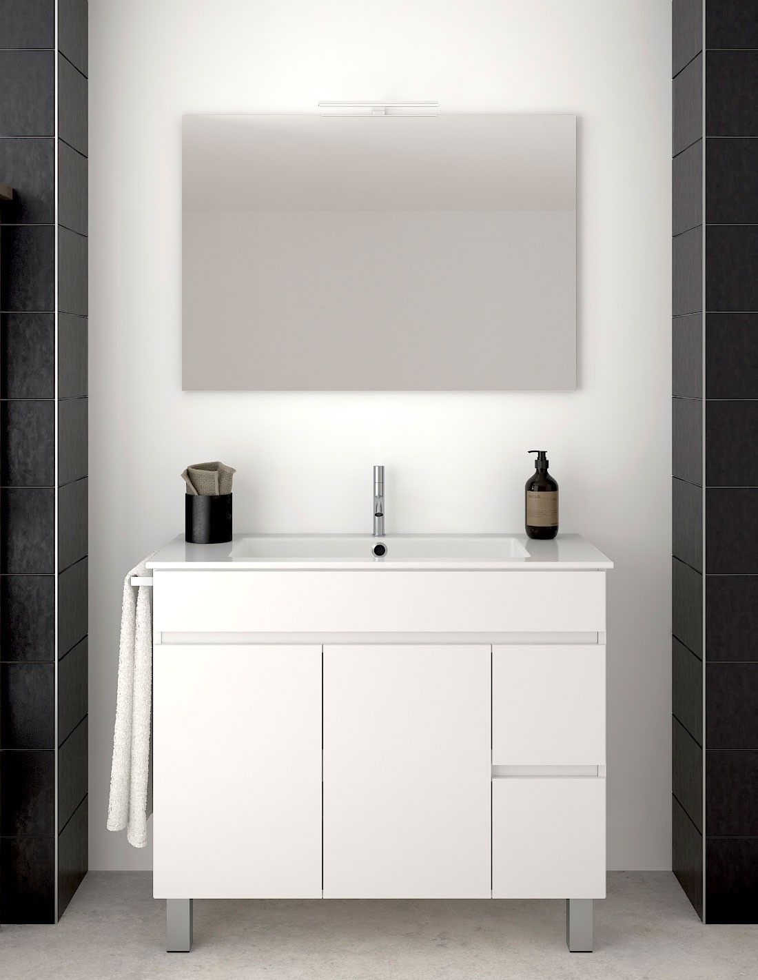 Mueble de baño isquia con lavabo y espejo 90x45cm blanco