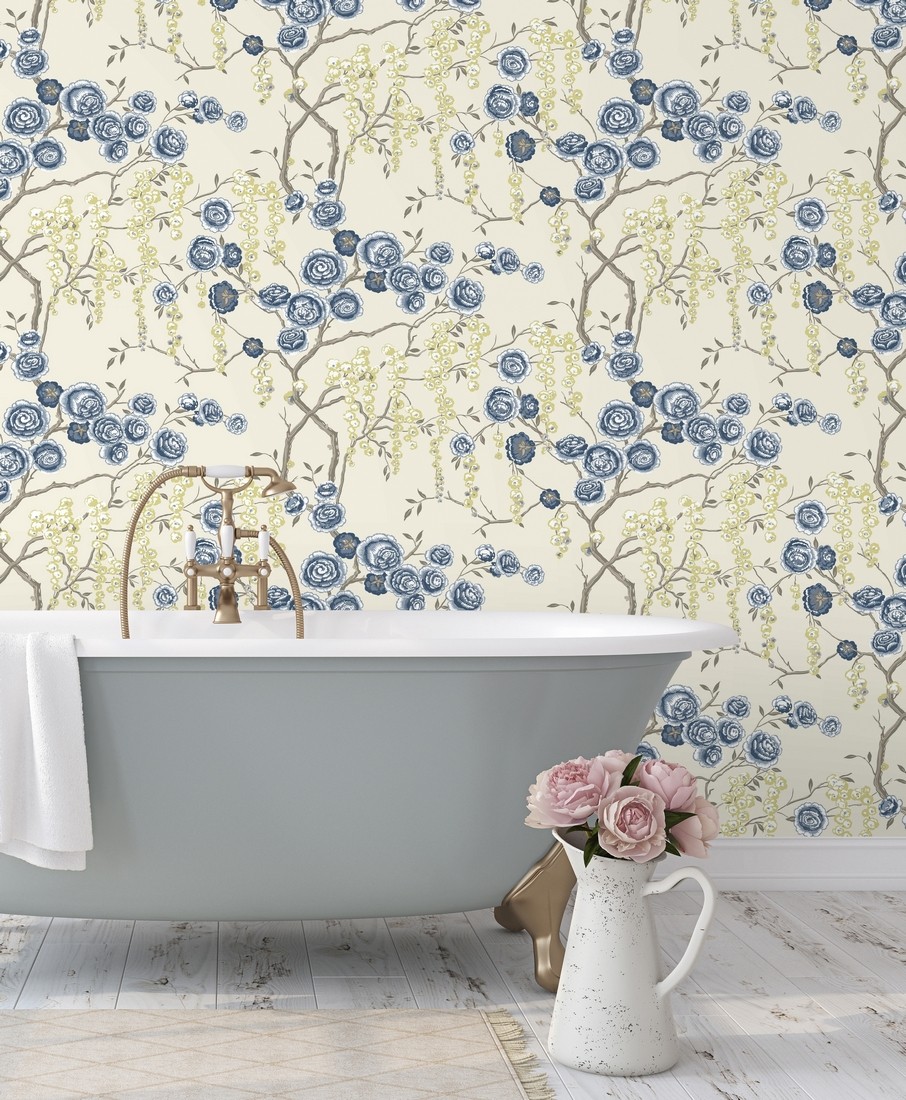 Papel pintado gaulan rosas azules y amarillas 5.23m²