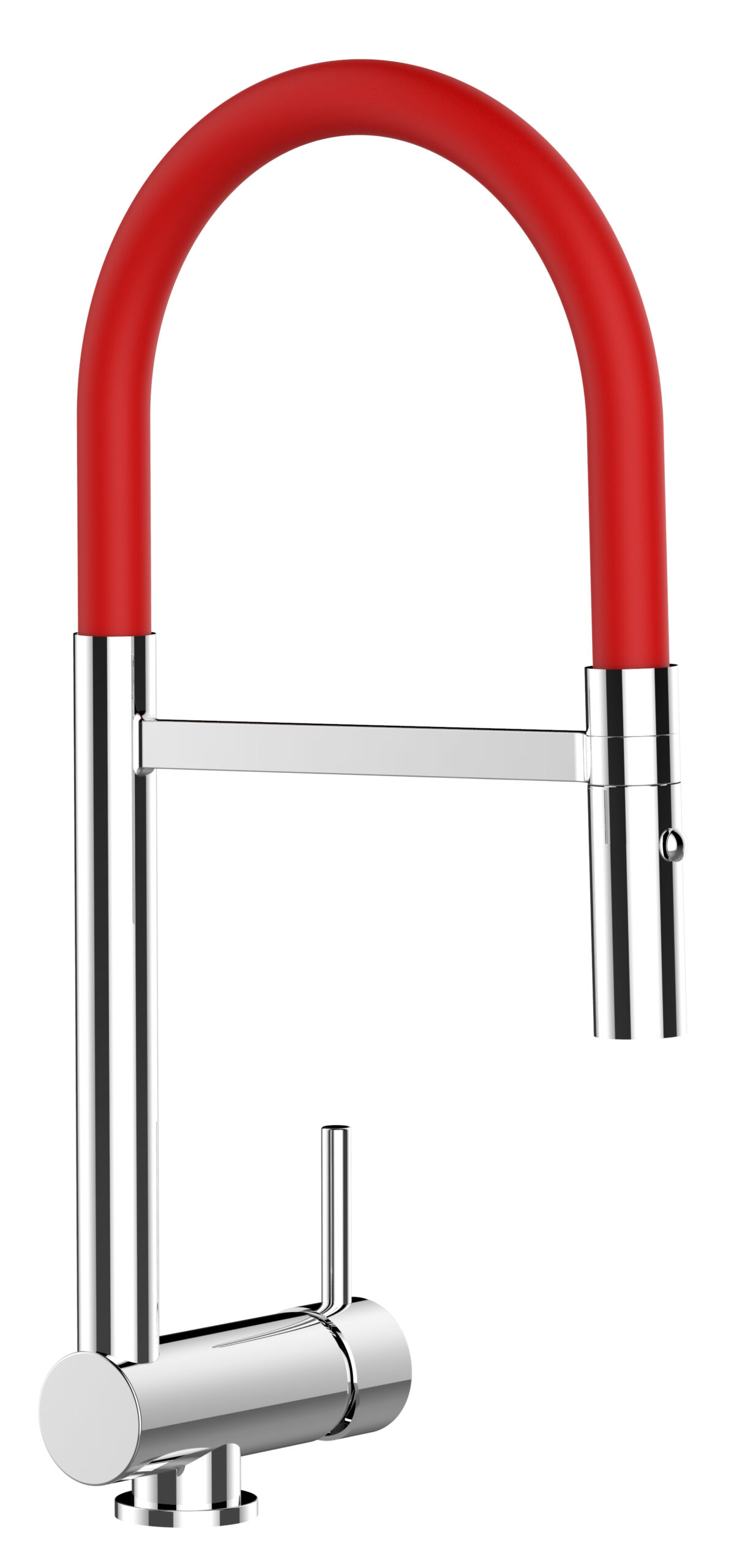 Grifo cocina abatible 6cm cromado caño flexible rojo ducha 2chorros