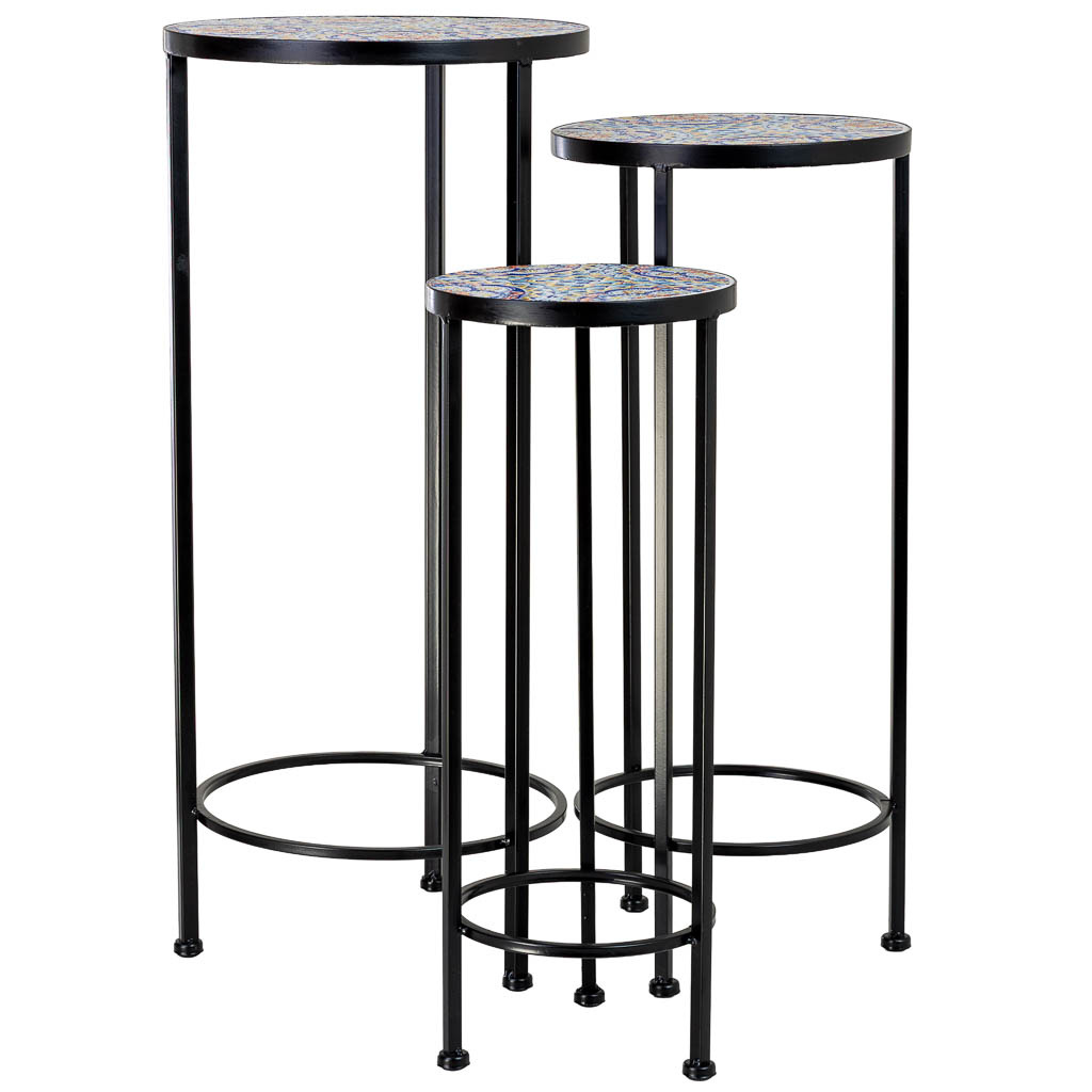 Soporte set 3 pzas de mosaico y forja naranja d30x68h-d25x57h-d20x51h