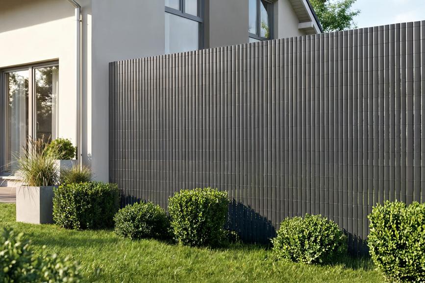 Pantalla de caña de PVC viso, 5 m de largo x 1,8 m de alto, gris antracita