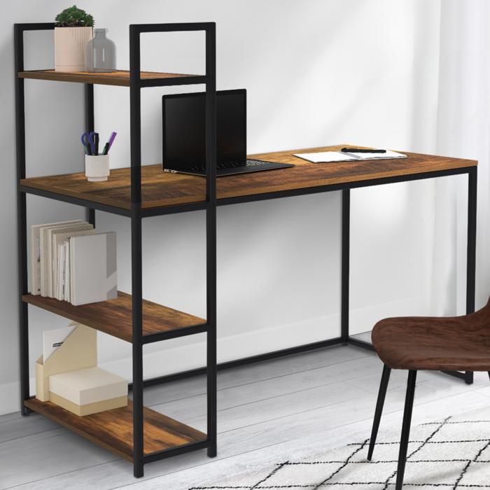 Escritorio industrial de madera y metal marrón - 113 64 120 cm