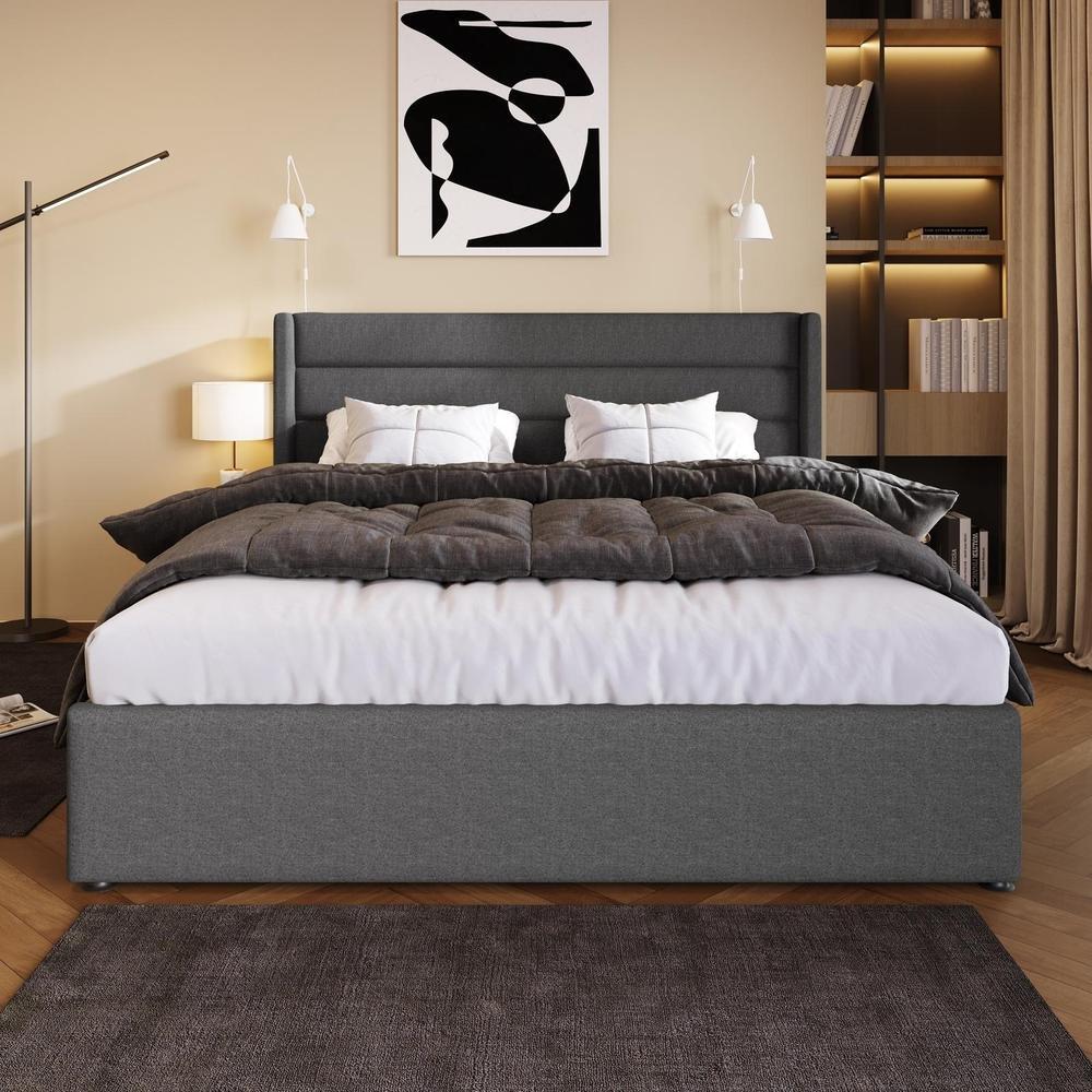 Cama doble 140x200 cm con almacenamiento, gris
