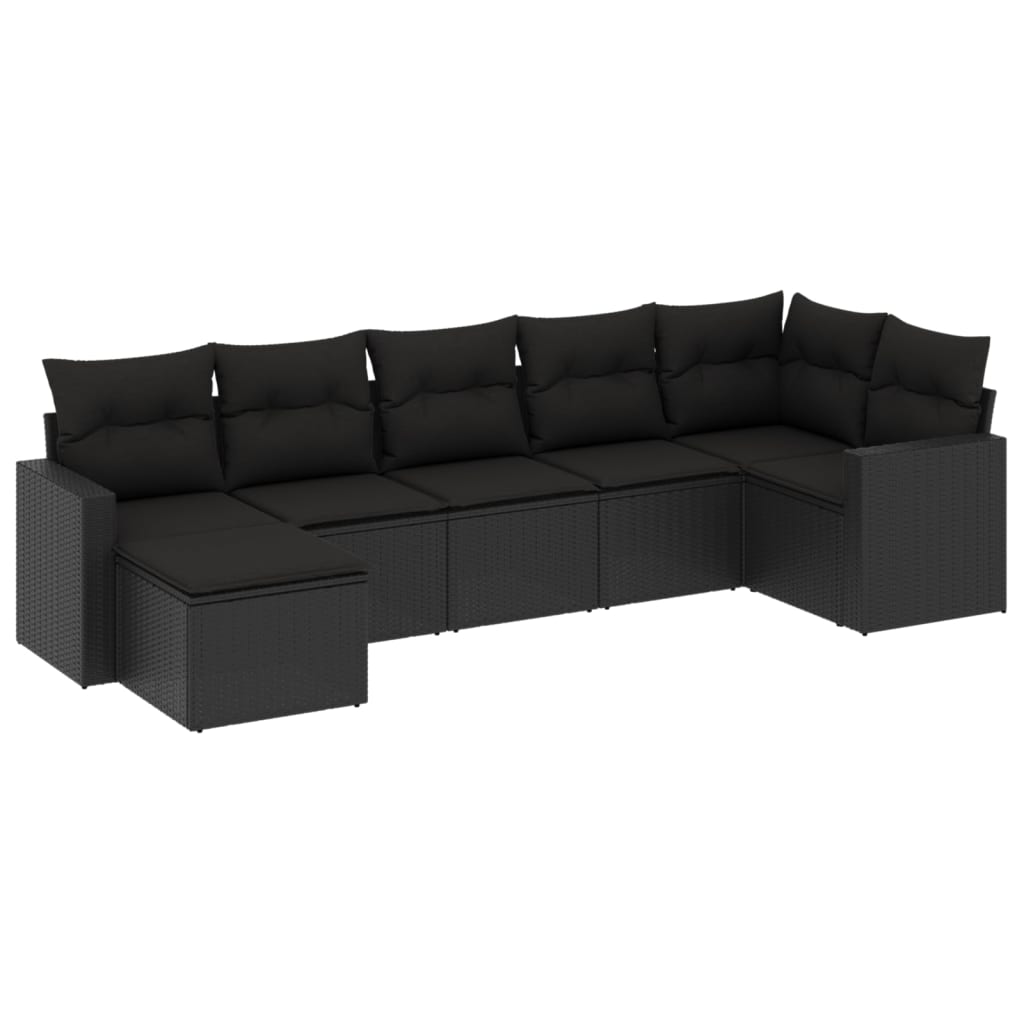 vidaXL set de comedor de jardín 7 pzas y cojines ratán sintético negro