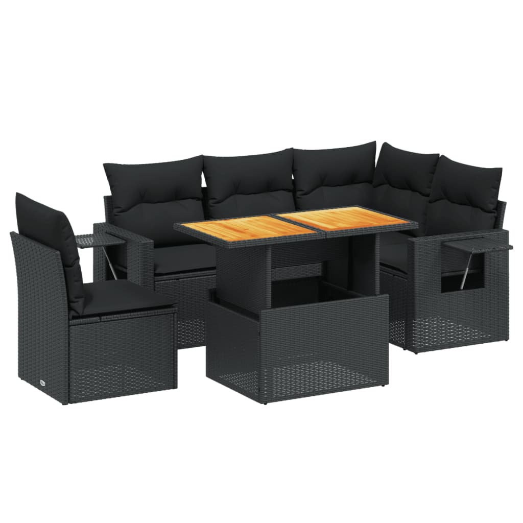vidaXL set de sofás de jardín 6 piezas y cojines ratán sintético negro