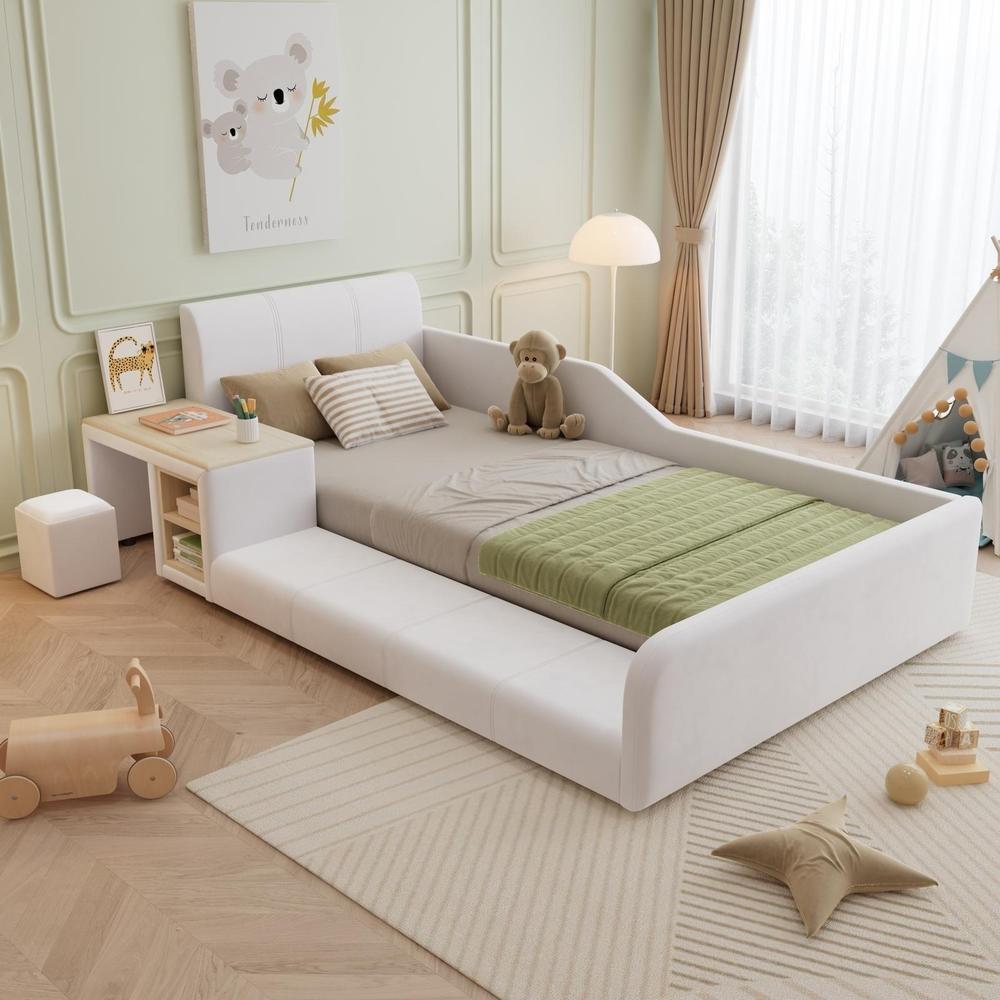 Cama infantil 90x200cm multifuncion con escritorio y almacenaje blanca