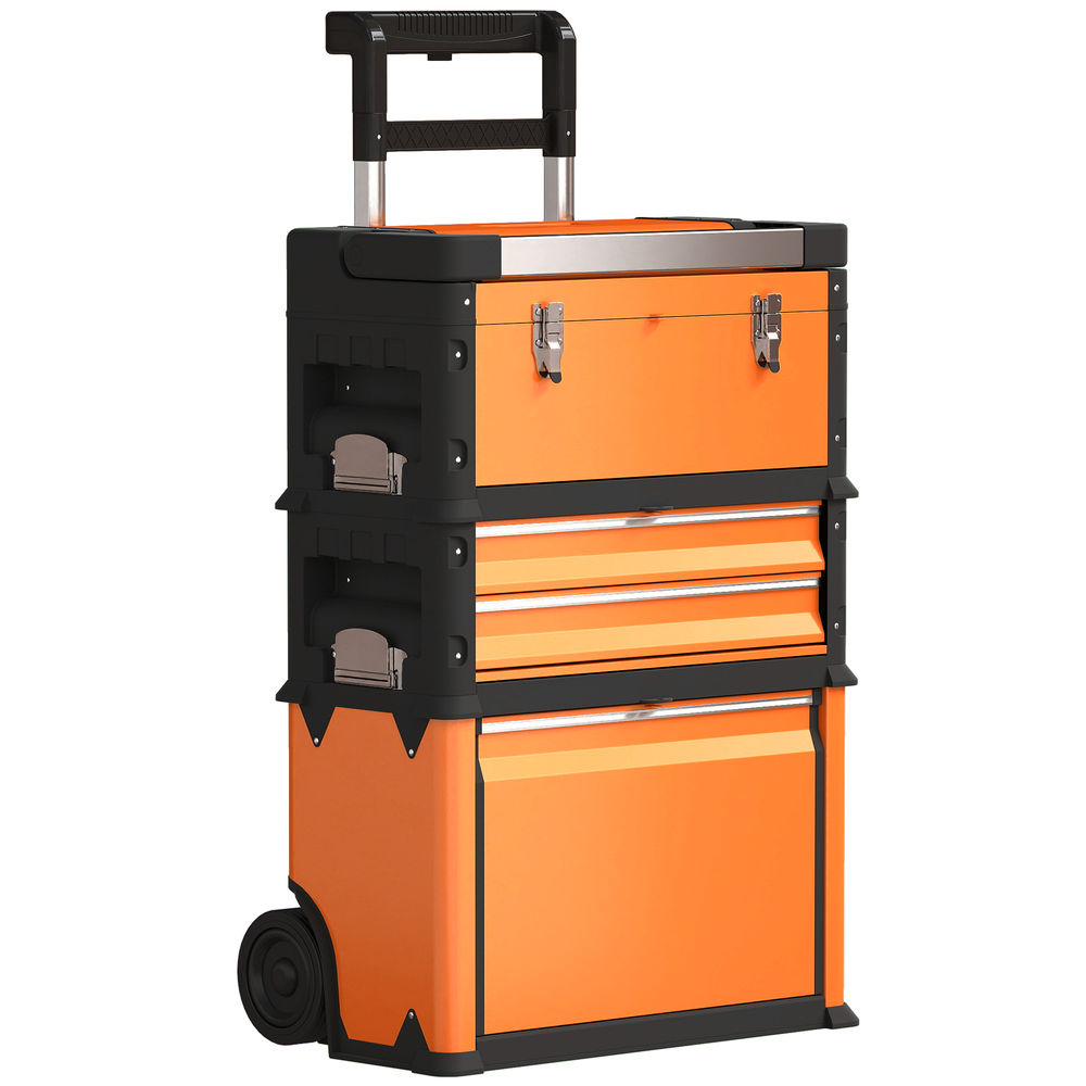 Carro de herramienta 52x32x72 cm acero, pp color naranja Homcom