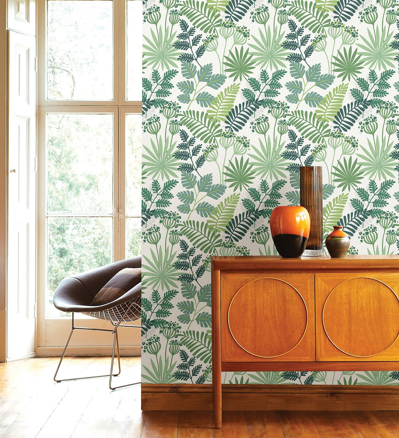 Papel pintado gaulan de flores y hojas verde y 5.23m²