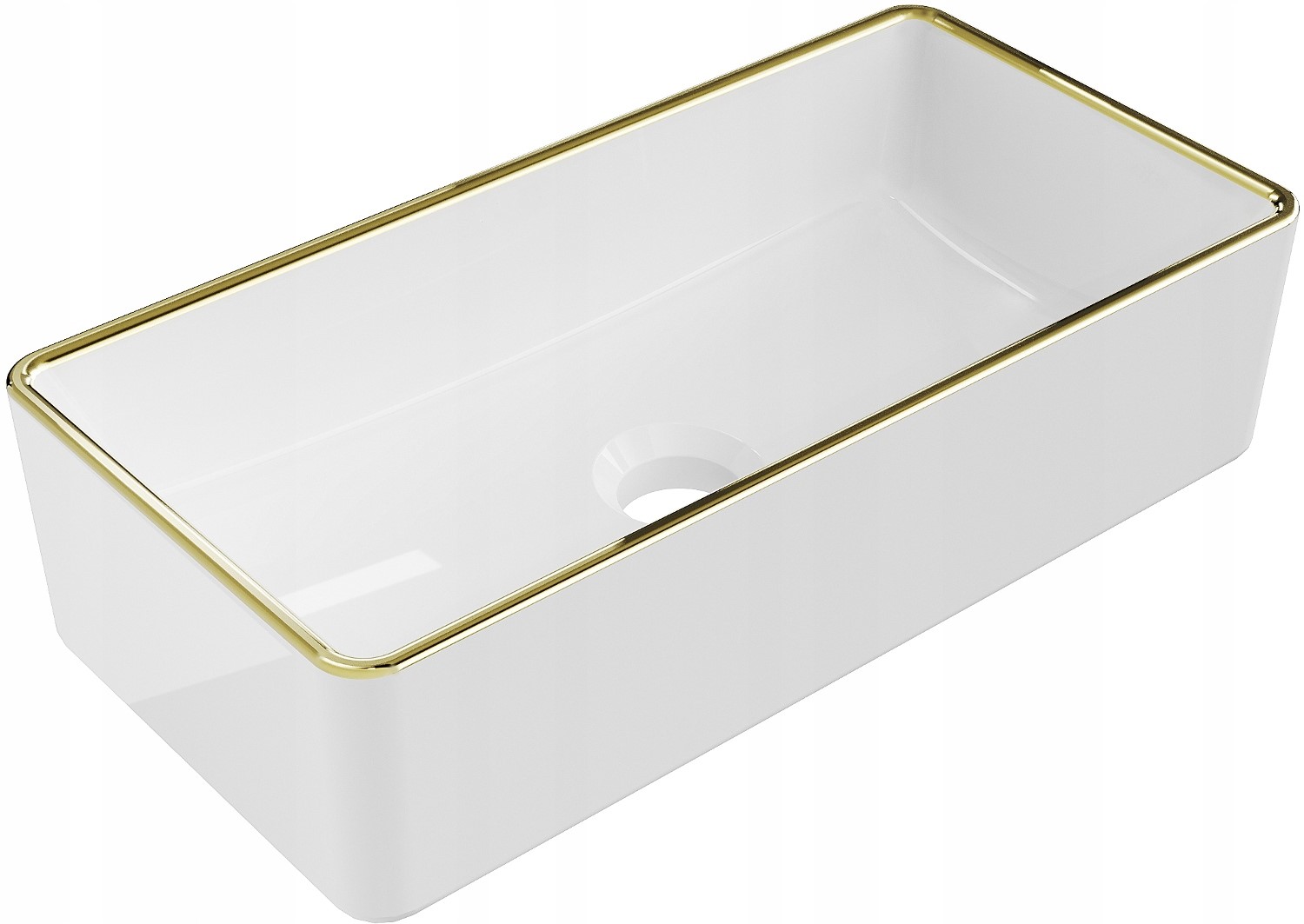 Lavabo cerámico sobre encimera, 46,5x23,5x12 cm, blanco/dorado