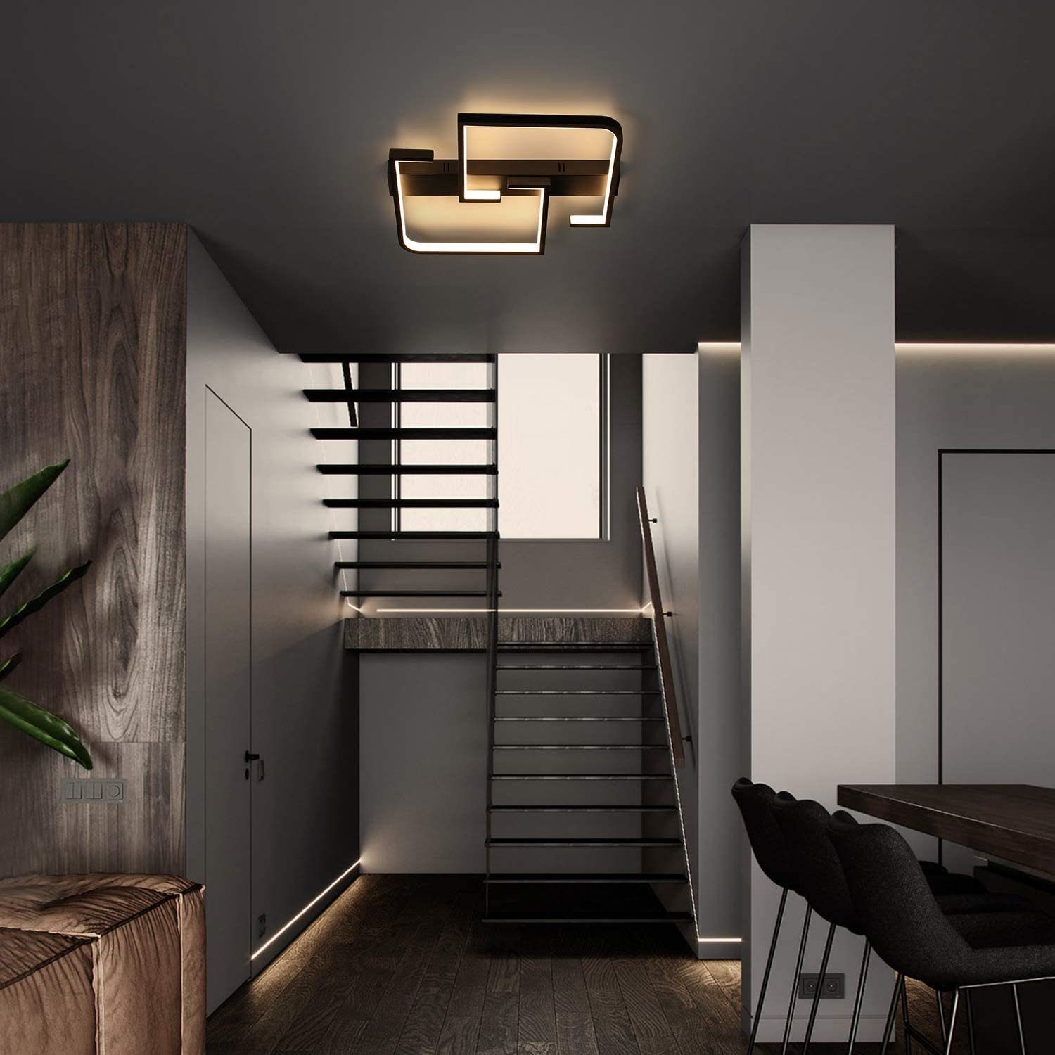 Nettlife plafon LED 35w plafon de salón negra regulable con mando a