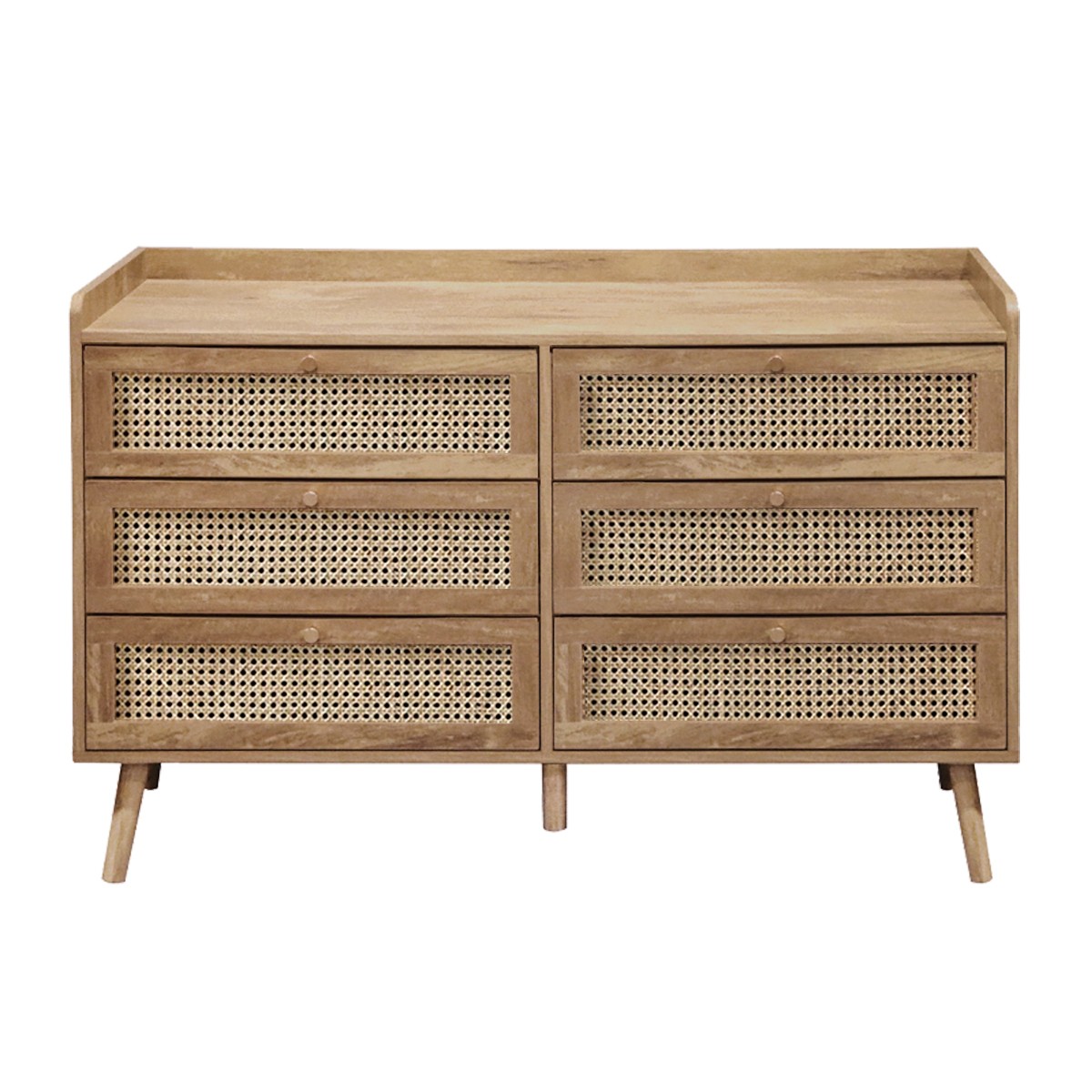 Cómoda de 6 cajones con frentes de ratán natural l120 cm - palmo