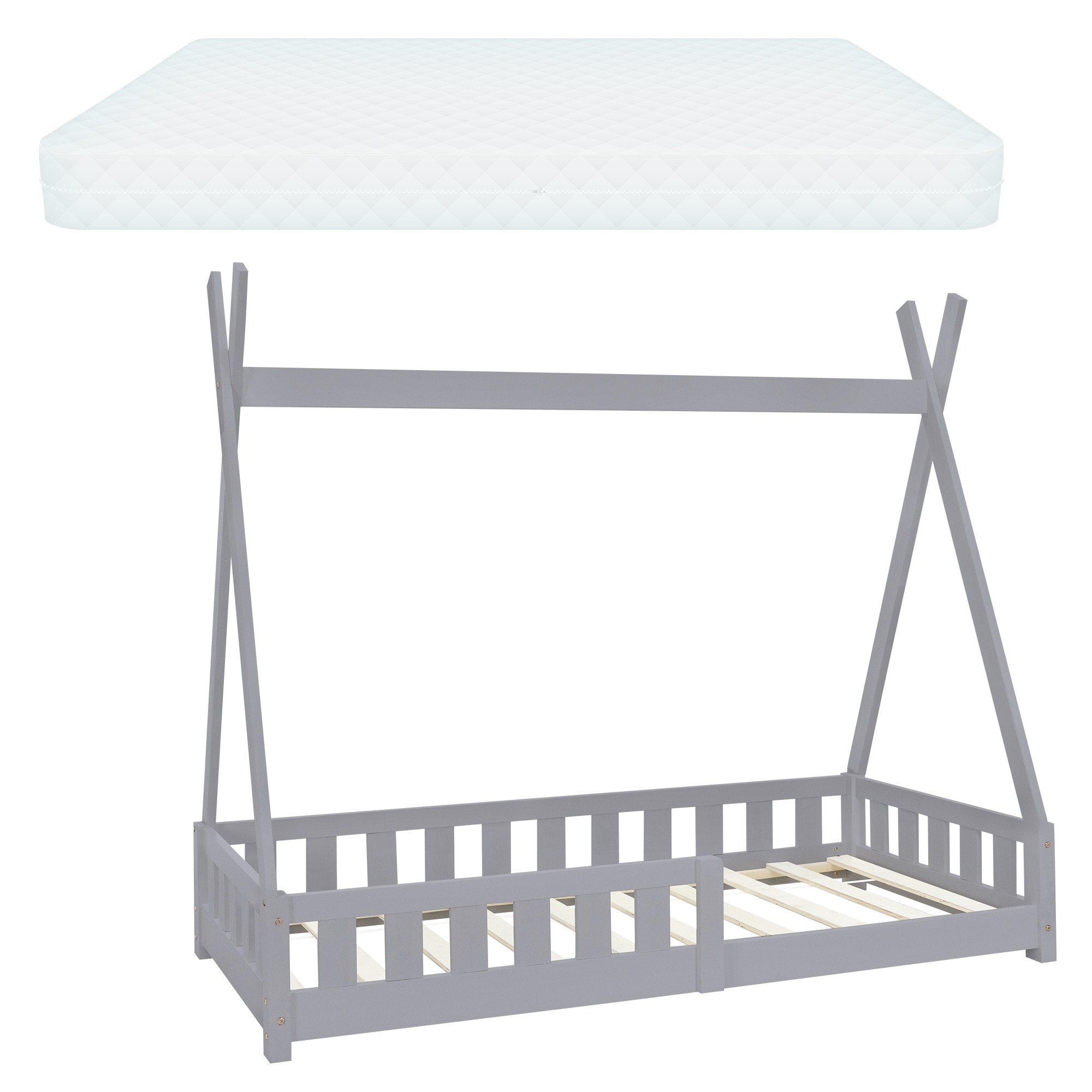 Cuna con protección anticaída y somier 80x160 cm gris claro ml-design