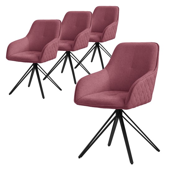 4x silla de comedor giratoria rosa tela tejida asiento ergonómico