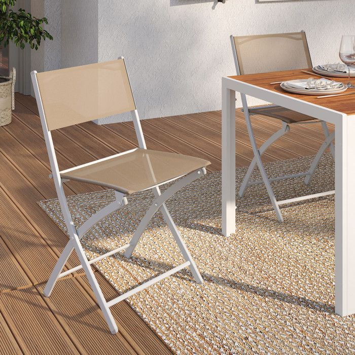Sillas de jardín plegables - lote de 6 - beige blanco