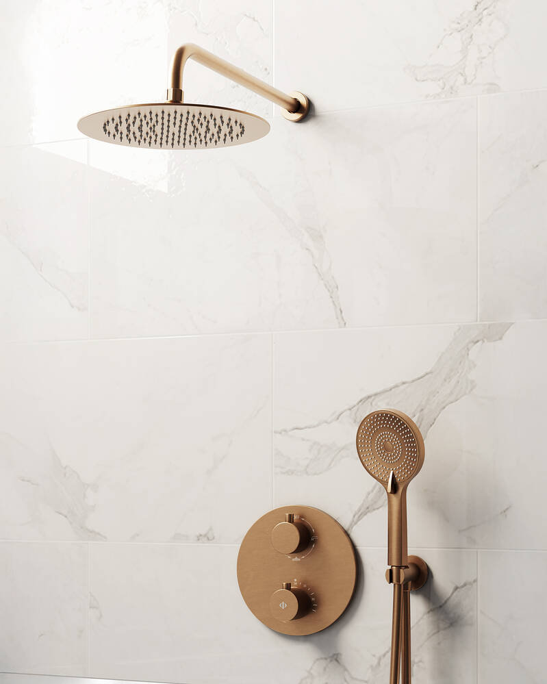 Conj. Empotr. Termostático round cobre + rociador pared - gme
