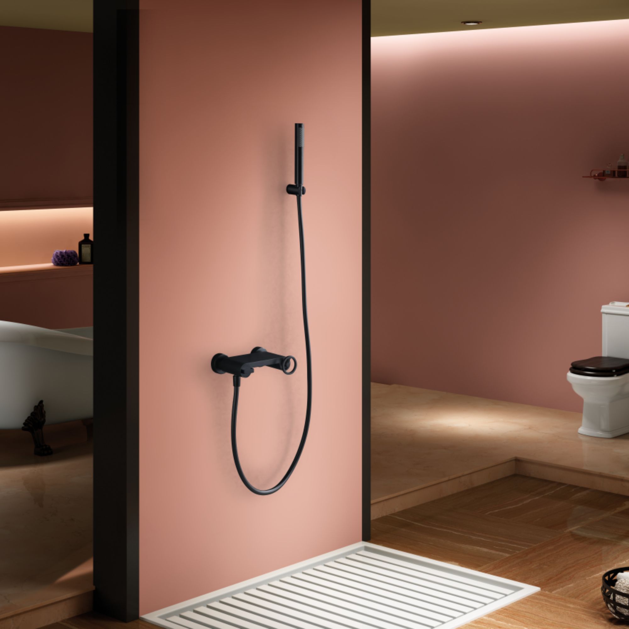 Imex - grifo de ducha con alcachofa y manguera negro serie olimpo