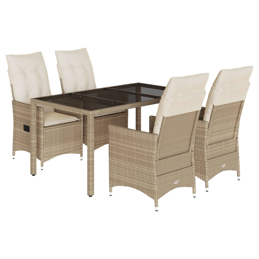 vidaXL set comedor de jardín 5 pzas con cojines ratán sintético beige