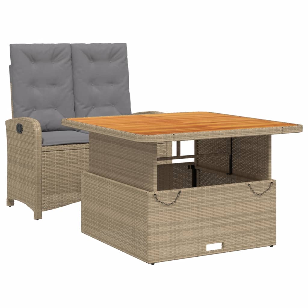 vidaXL set comedor de jardín 2 pzas con cojines ratán sintético beige