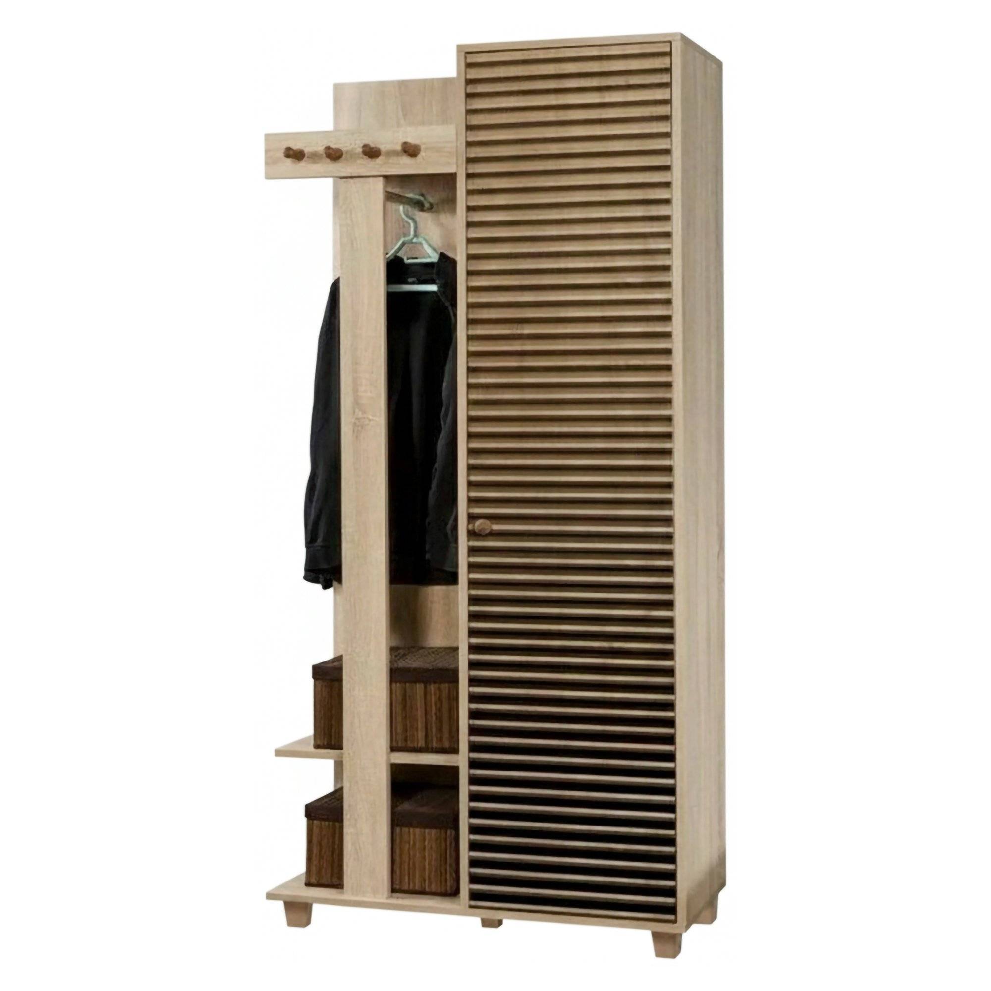 Mueble para entrada savina, 6 estantes, en madera roble