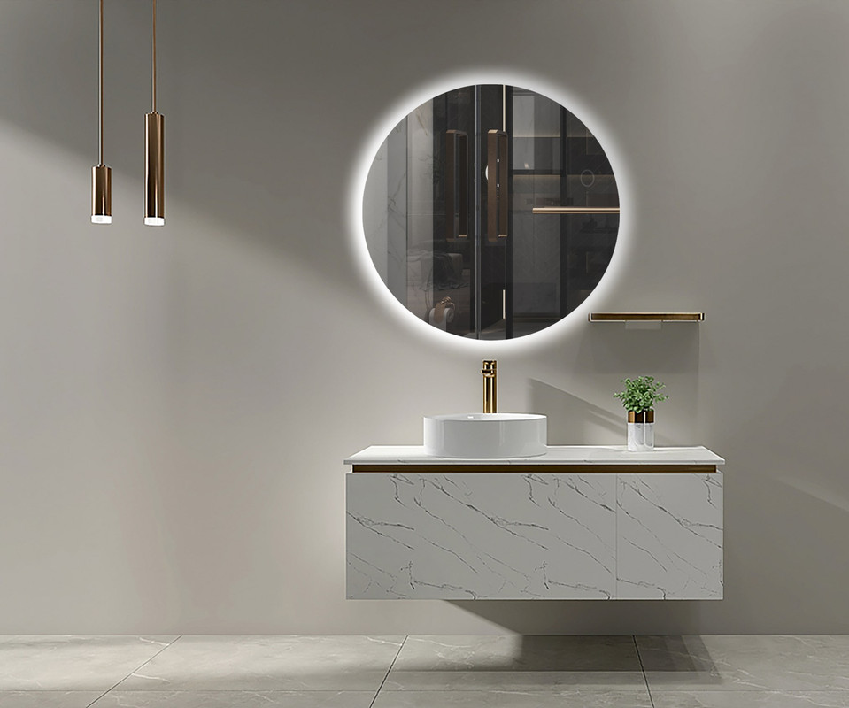 Espejos con luz LED, redondo, retroiluminado, luz fría, ø 80 cm