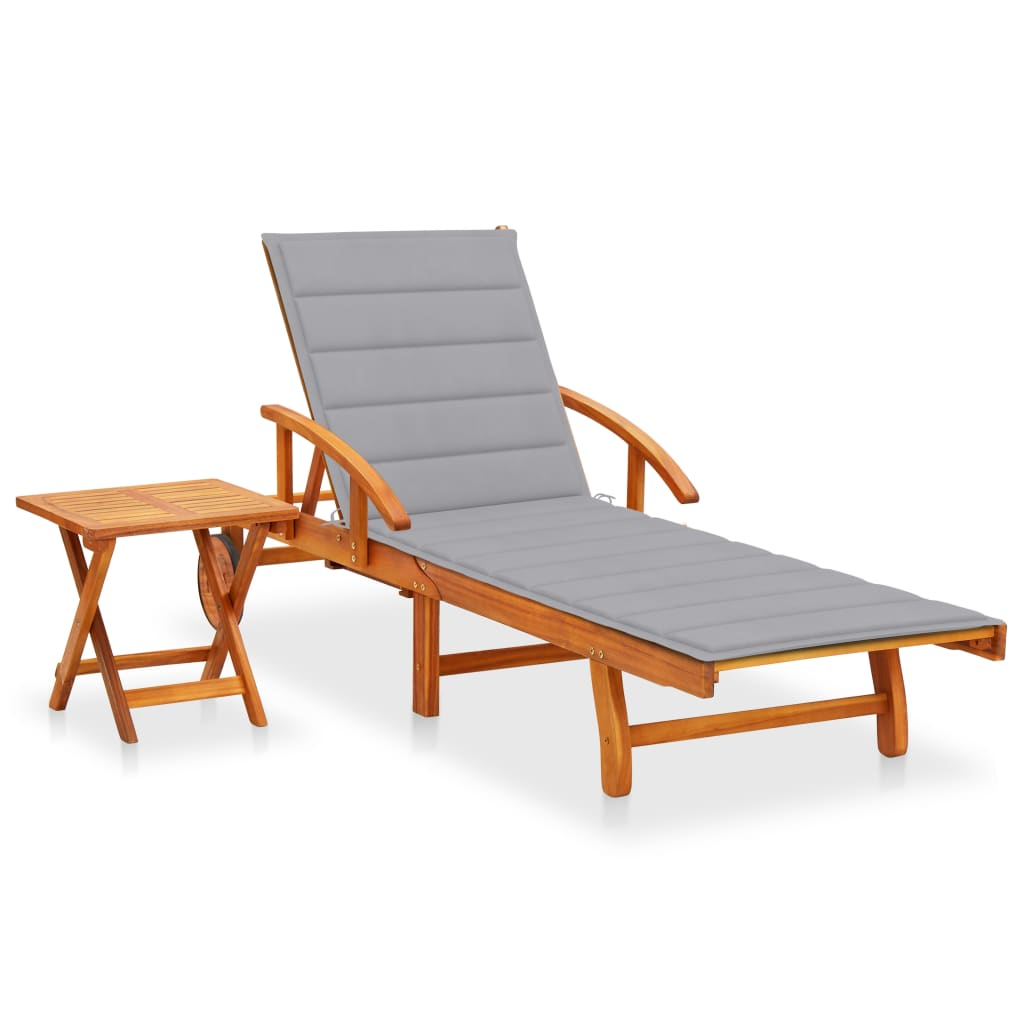 vidaXL tumbona de jardín con mesa y cojín madera maciza de acacia