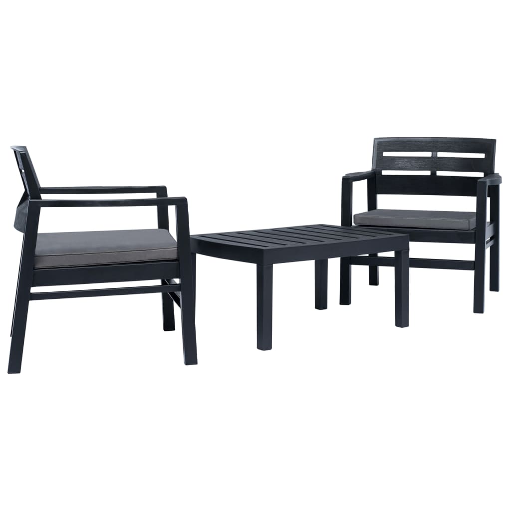 vidaXL juego de muebles de jardín 3 piezas plástico gris antracita