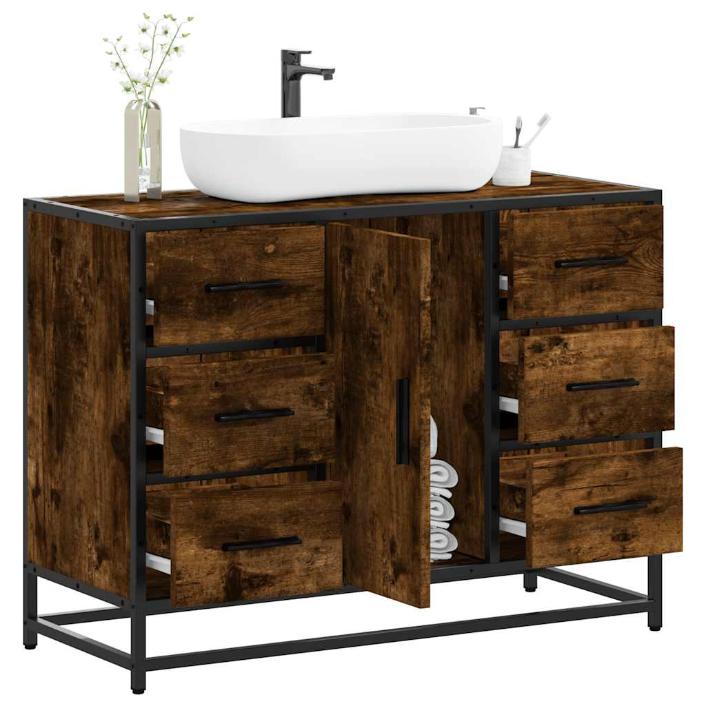 Armario lavabo baño madera ingeniería roble ahumado 80x33x60 cm esb5196