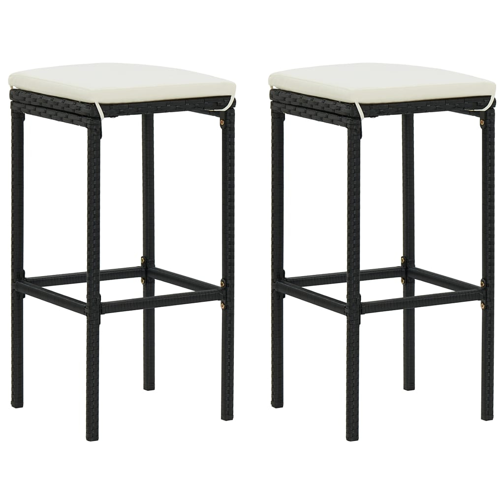 vidaXL taburetes de cocina con cojines 2 uds ratán sintético negro
