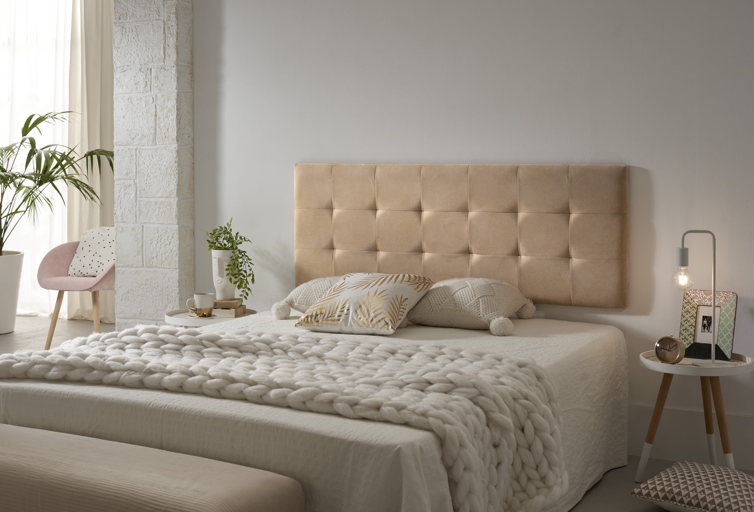 Cabecero de cama 105 capitone cuadros tela antimanchas