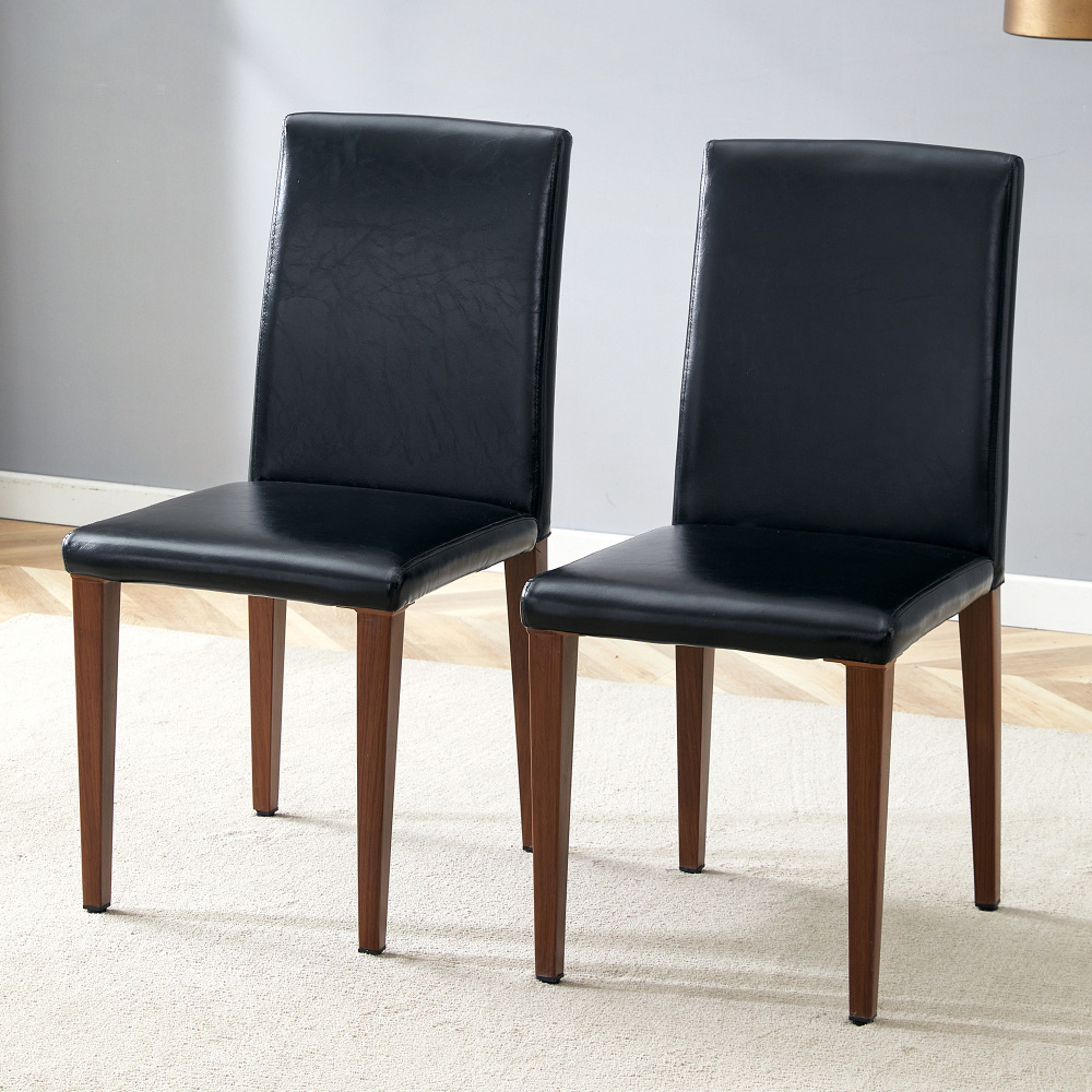 Conjunto de sillas de comedor piel sintética negra set de 2 patas nogal