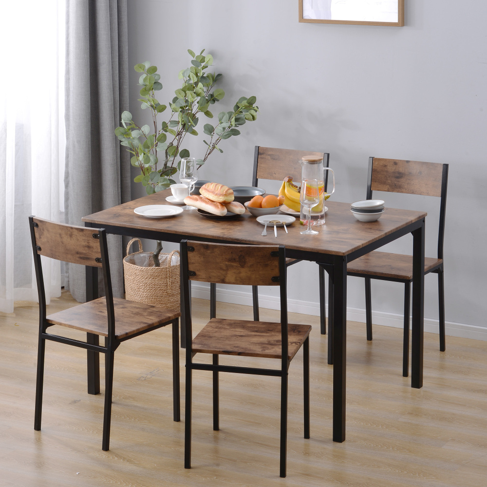 Conjunto de mesa y sillas marrón 4 sillas diseño compacto cocina