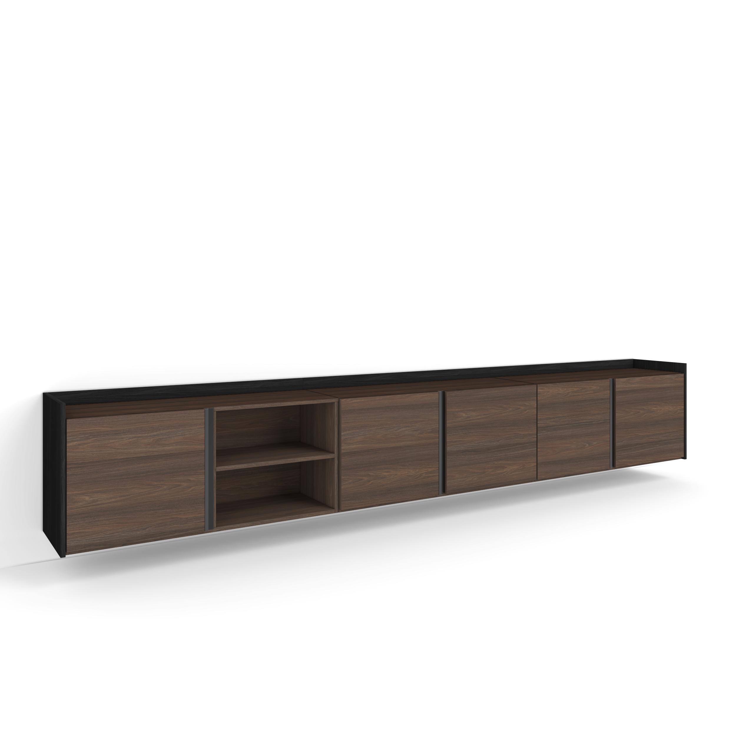 Mueble tv, 309x35x50cm, roble oscuro y negro, colgado, suspendido rf4569