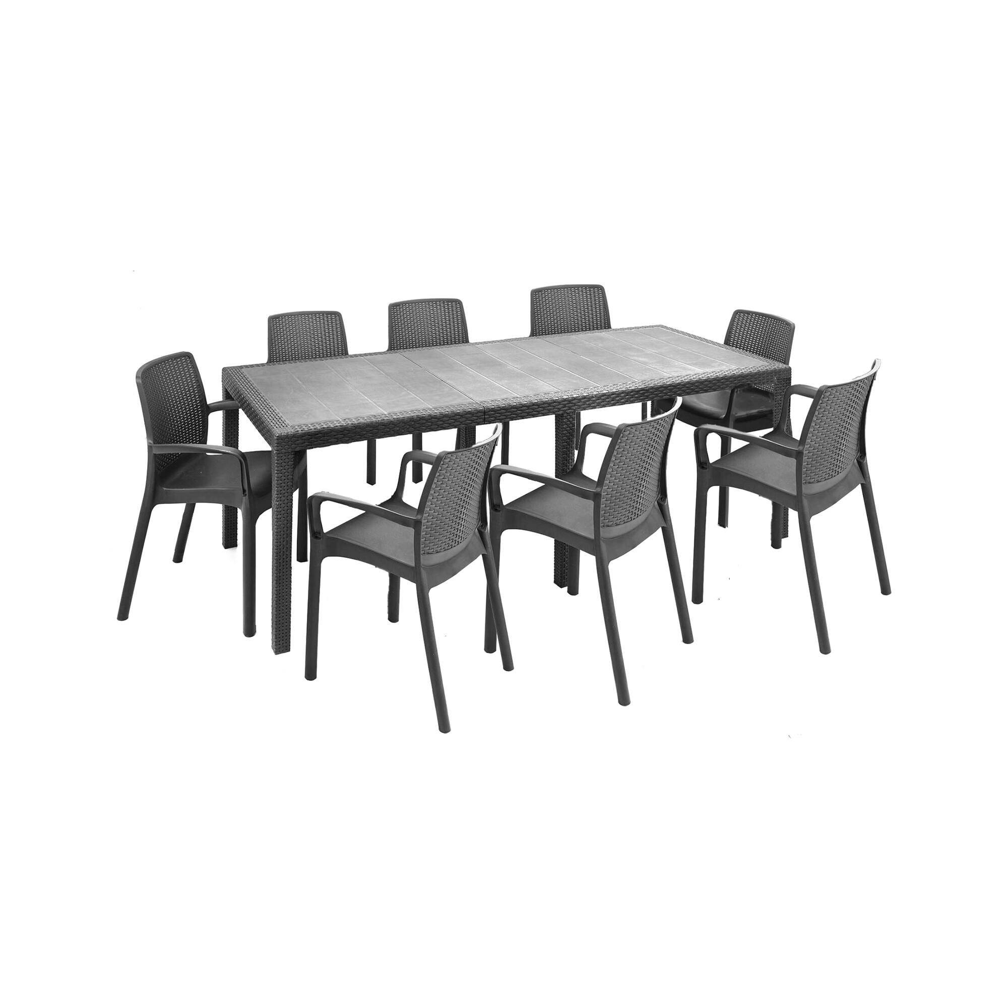 Set mesa y sillas cortanze, 8 plazas, plástico negro antracita