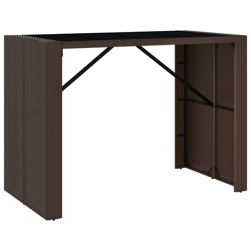 vidaXL mesa alta bar superficie vidrio ratán pe marrón 145x80x110 cm