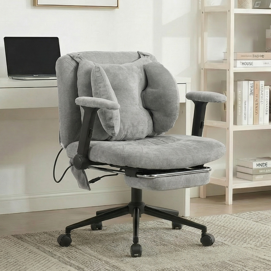 Silla de oficina giratoria de tela gris con soporte lumbar ajustable
