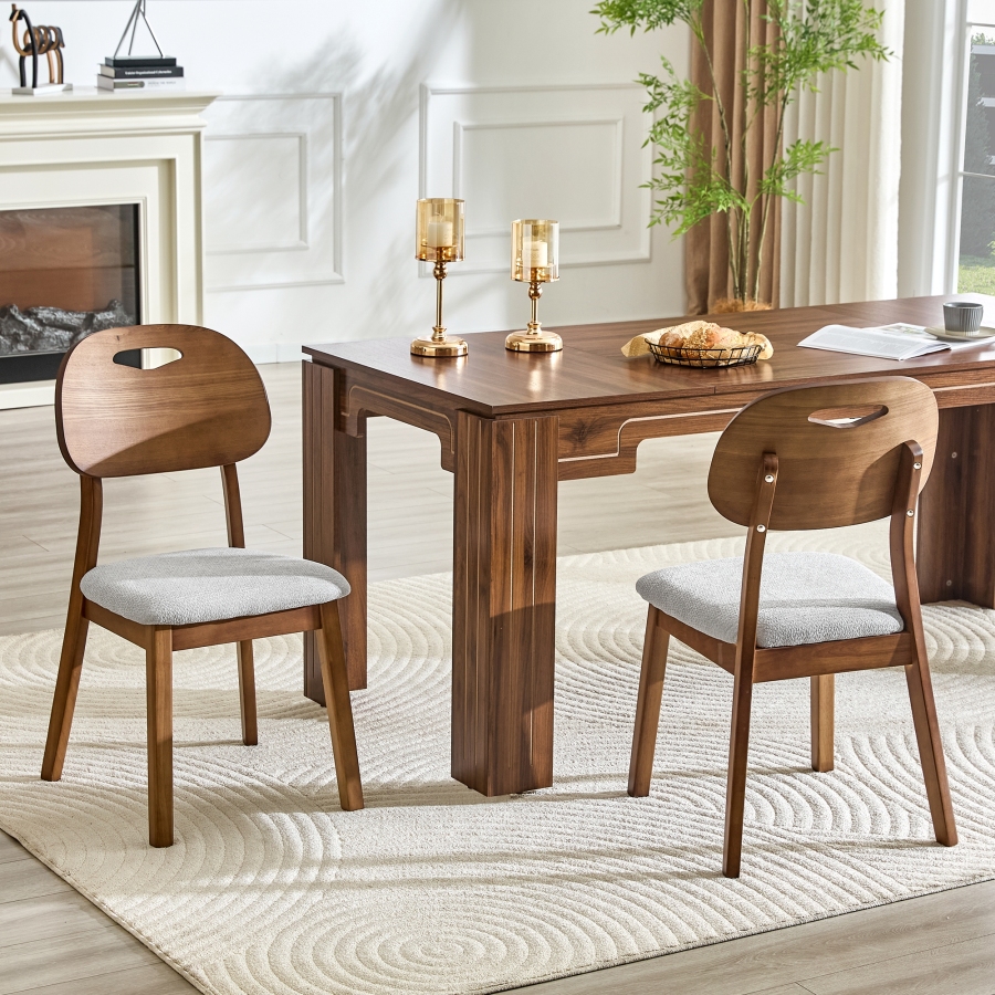 Conjunto de 2 sillas de comedor tapizadas gris con respaldo ovalado
