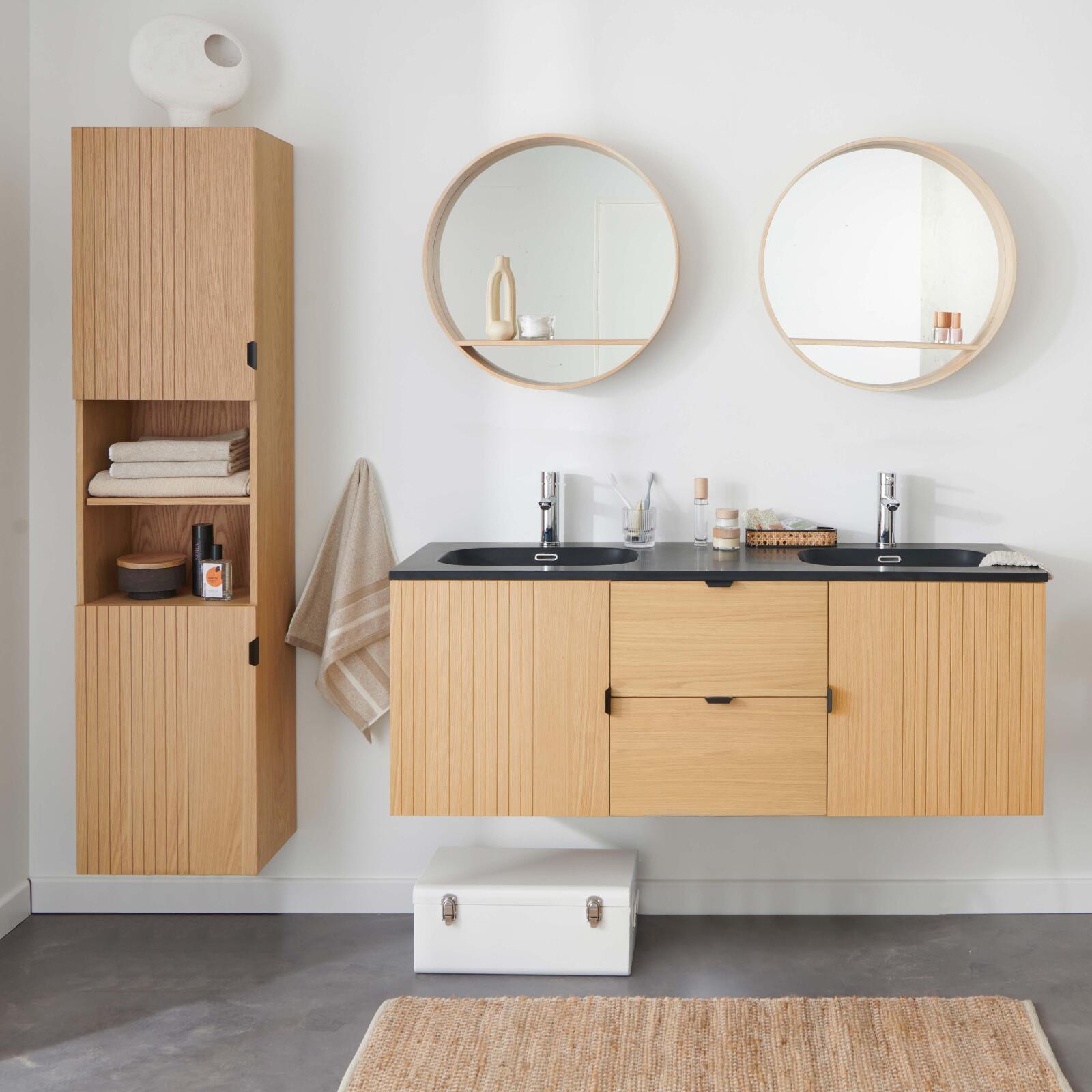 Mueble sus. 140cm roble, grifos negros, espejos y columna studio