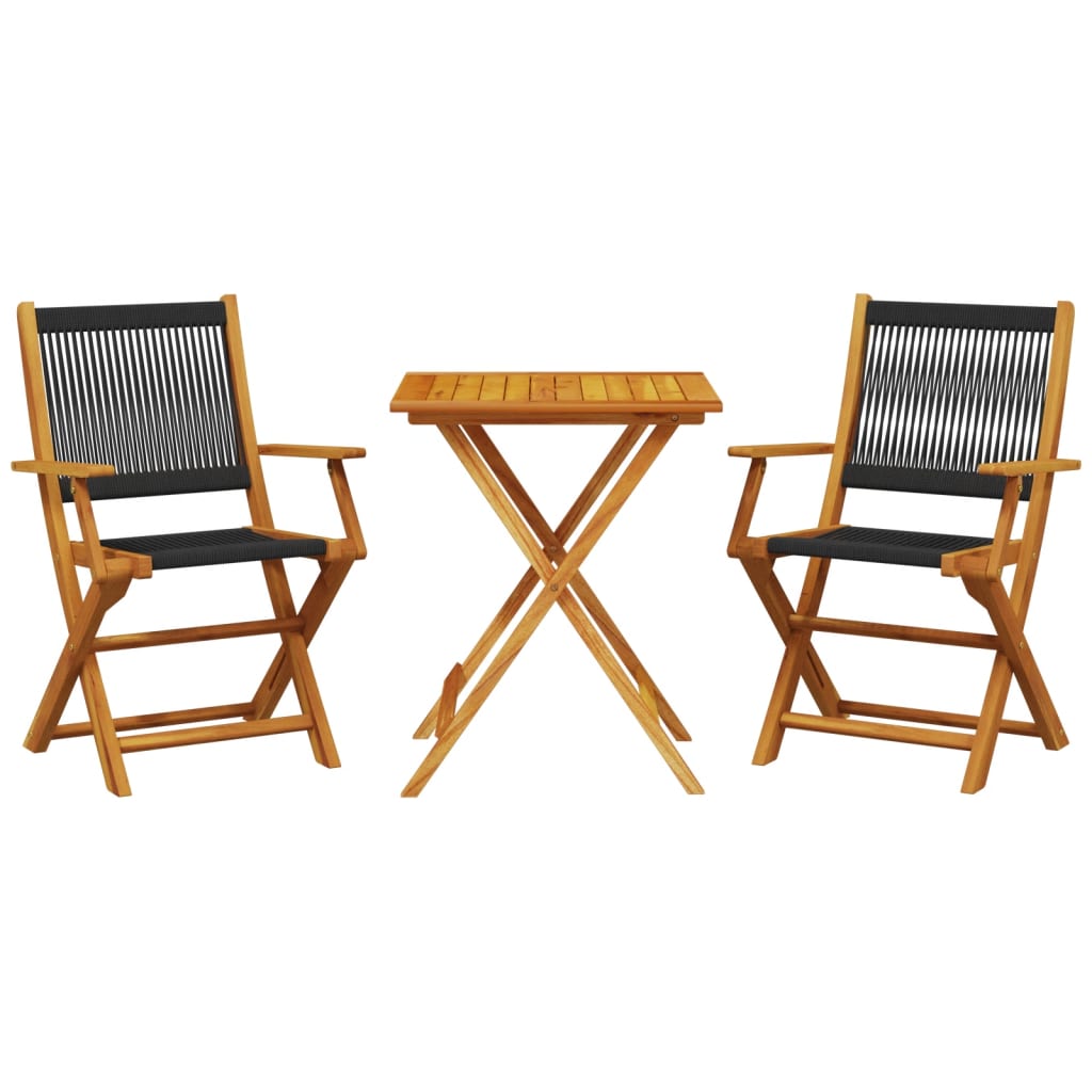 vidaXL juego de bistro de 3 piezas polipropileno y madera maciza negro