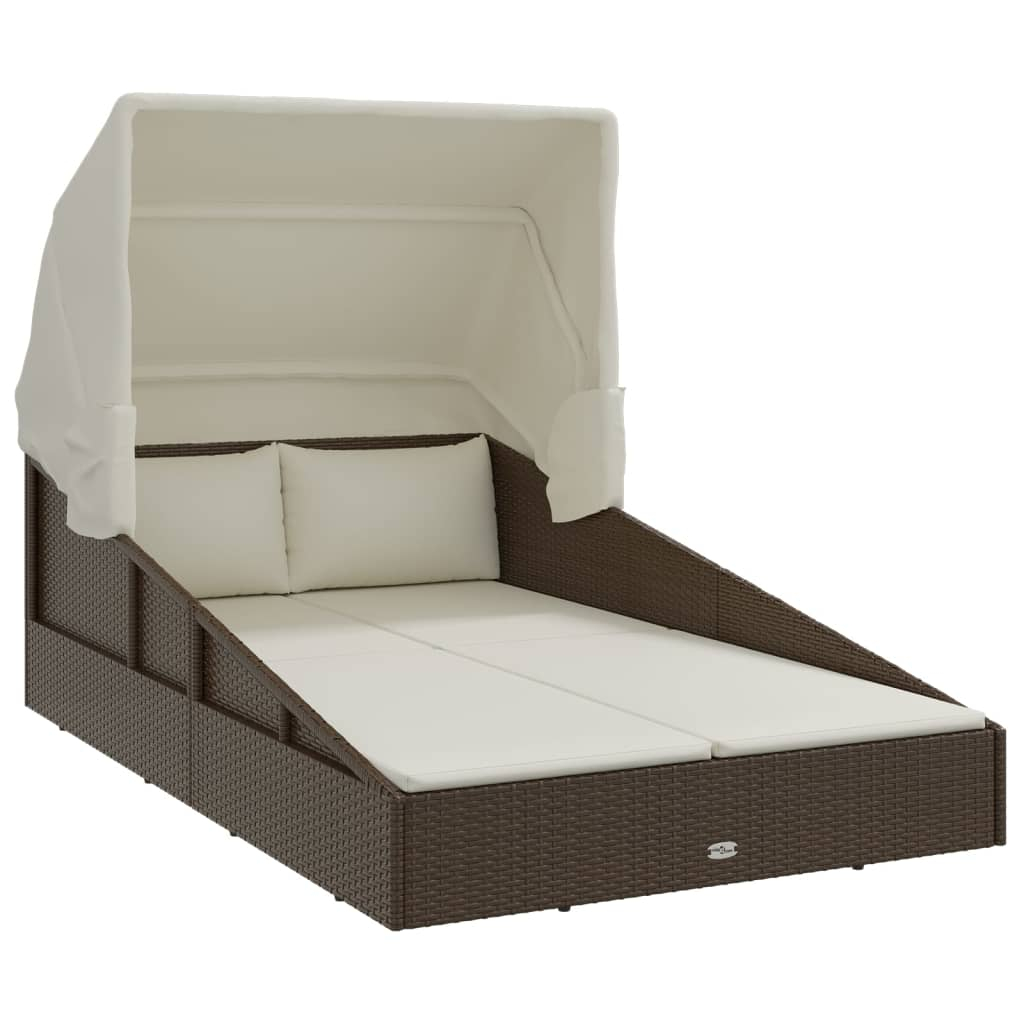 vidaXL tumbona con toldo plegable ratán sintético marrón 200x114x128cm