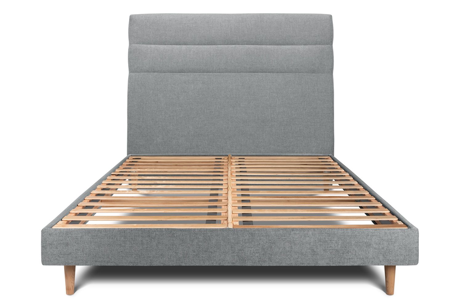 Cama 135x190 cm con cabecero en línea - tejido lienzo mate - gris antracita