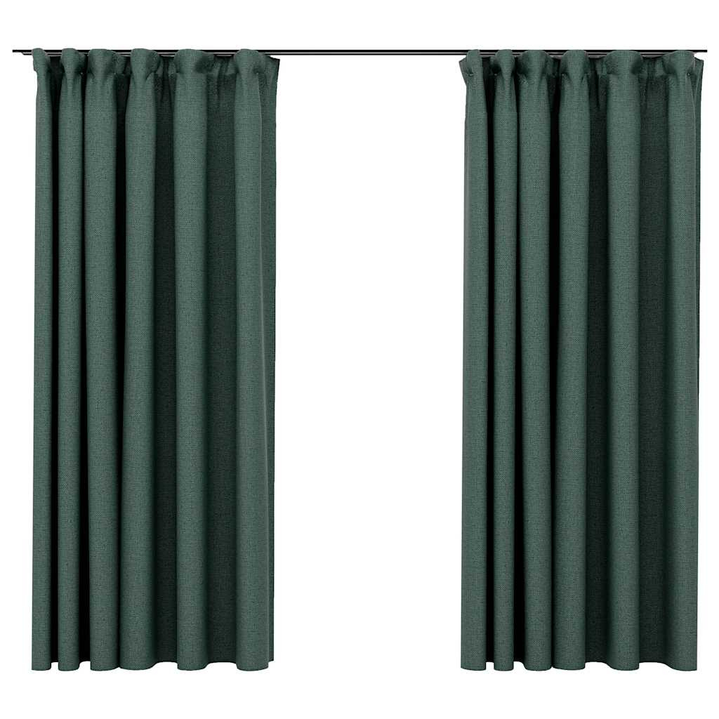 vidaXL cortinas opacas con ganchos look de lino 2 pzas verde 140x175cm