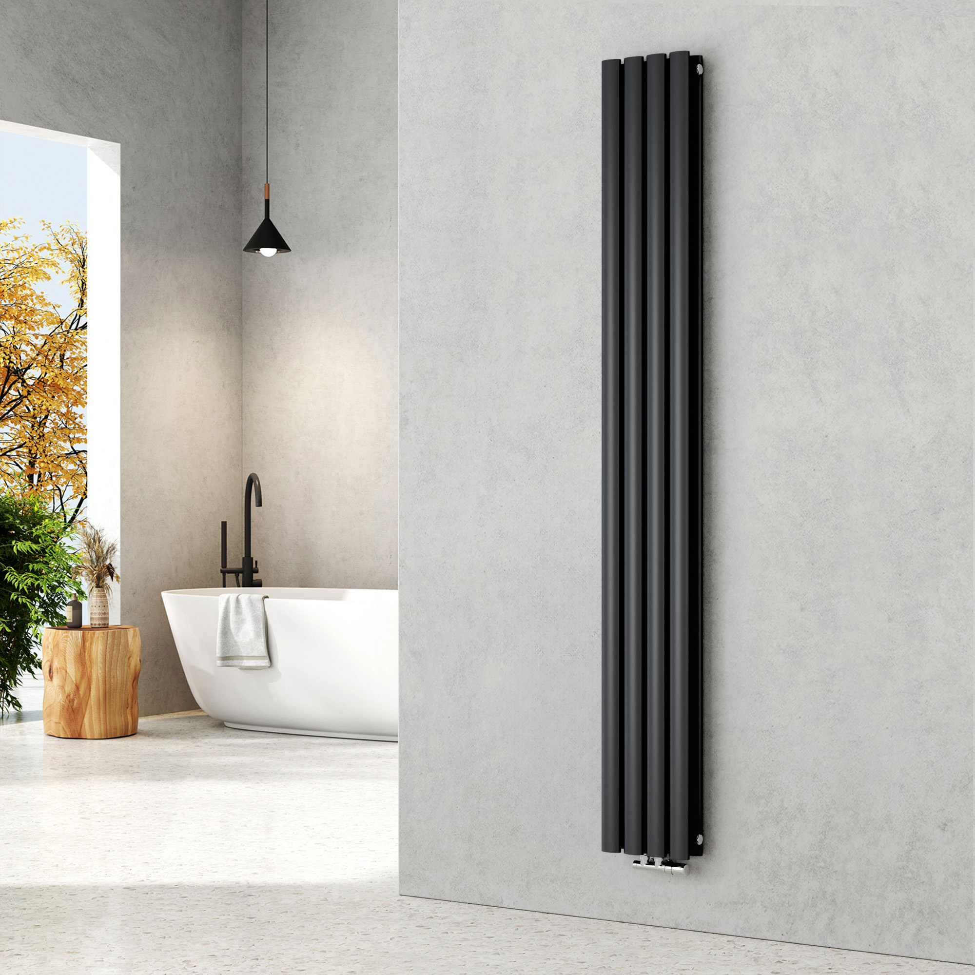 Emke radiador agua caliente tubo redondo antracita 180x24 cm doble capa