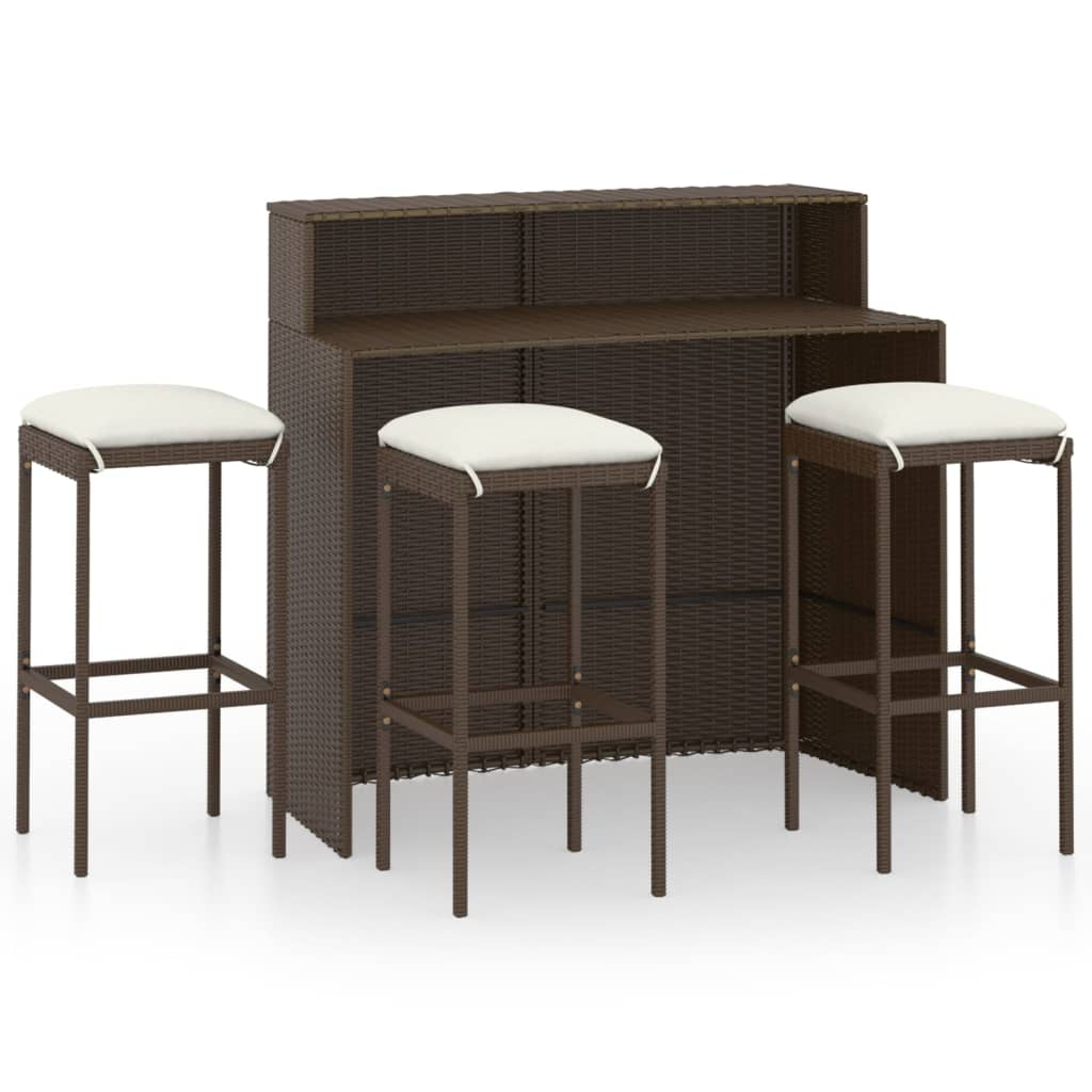 vidaXL juego de muebles de bar para jardín 4 piezas y cojines marrón