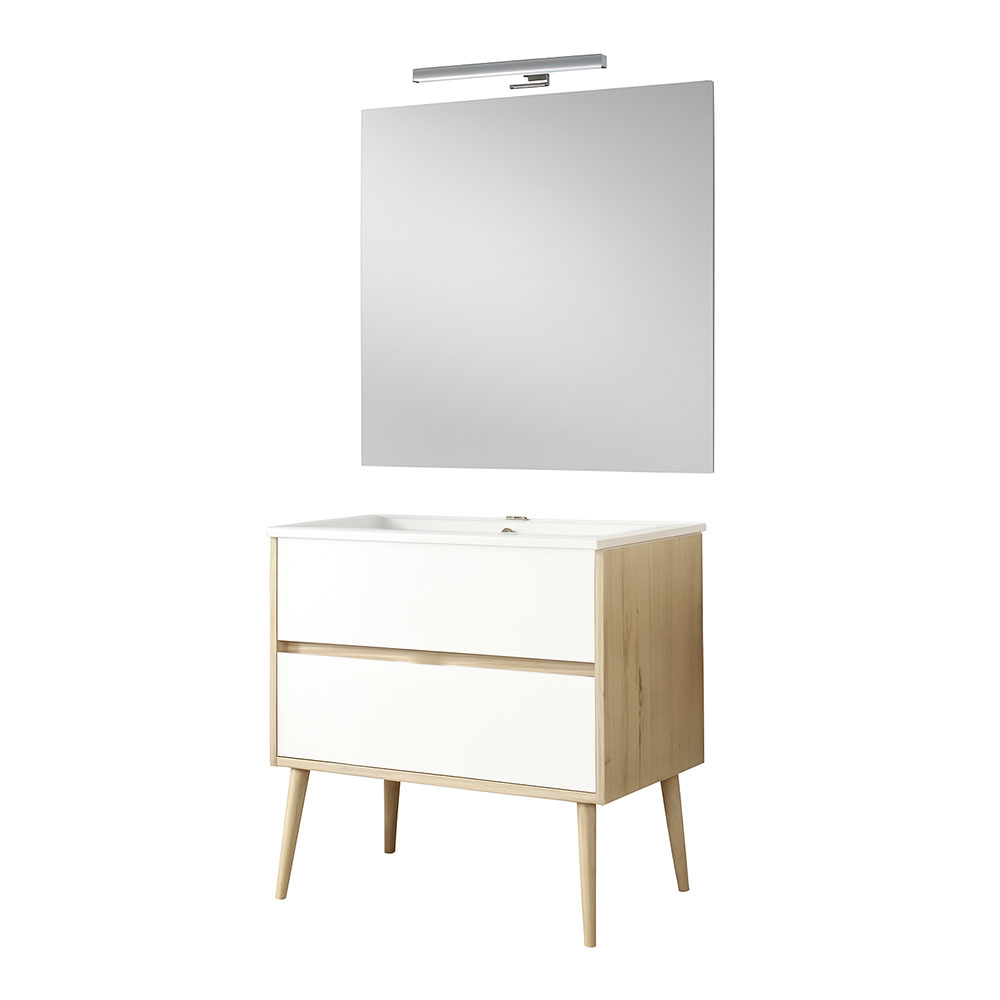 Móveis banho completo LED, noruega 70x45cm carvalho e branco 2 gavetas susp