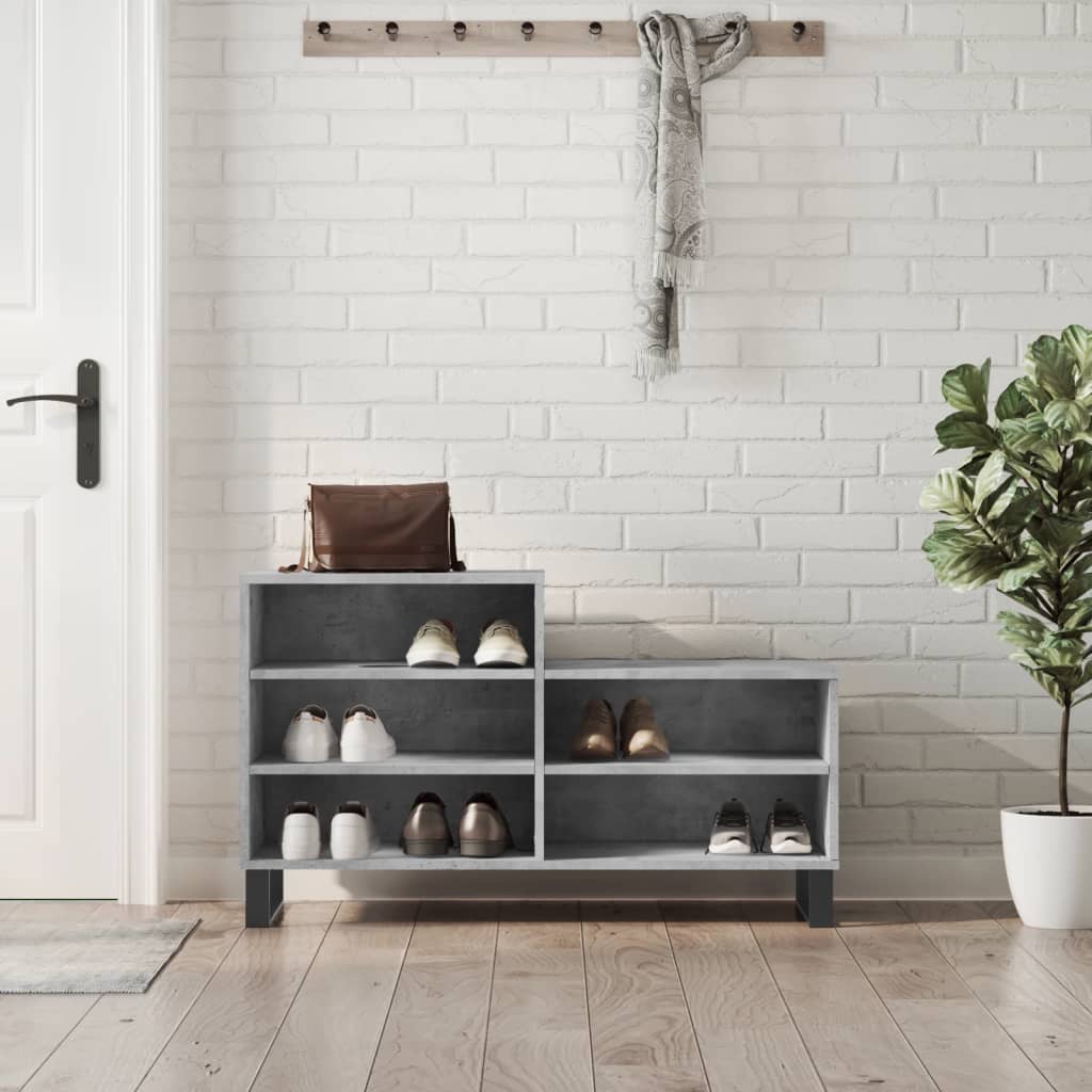 Mueble zapatero madera contrachapada gris hormigón 102x36x60 cm esxt4326