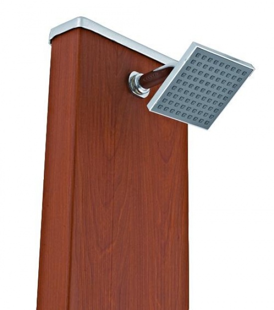 Ducha solar de aluminio redonda efecto madera 32 litros